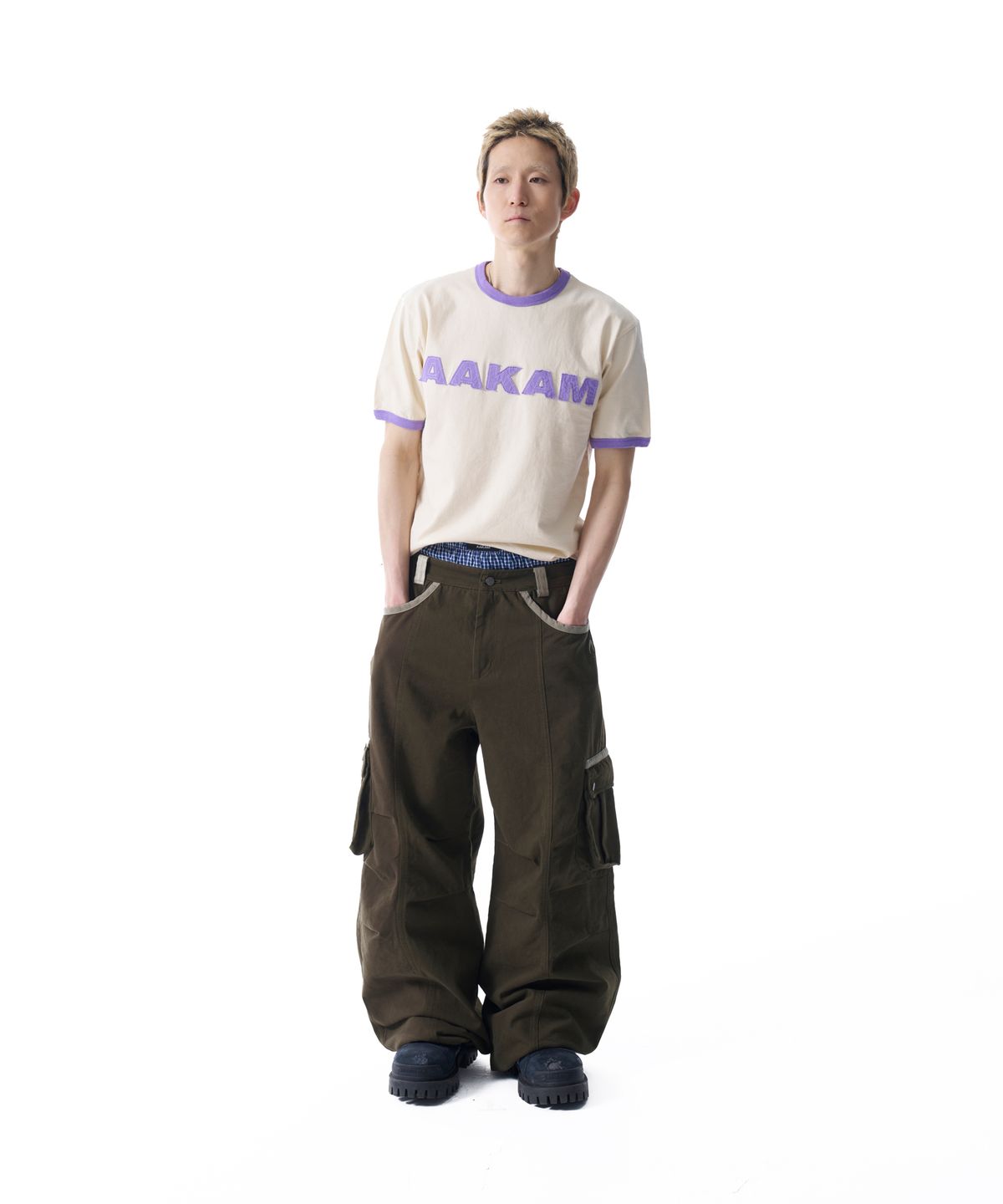 아캄(AAKAM) Logo Patch Ringer Top (Cream-Purple)