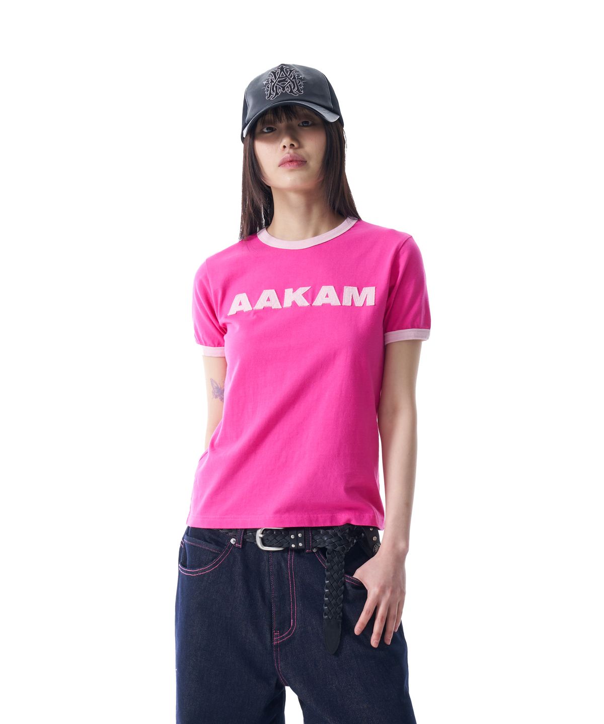 아캄(AAKAM) Logo Patch Ringer Top (Pink-Baby Pink)
