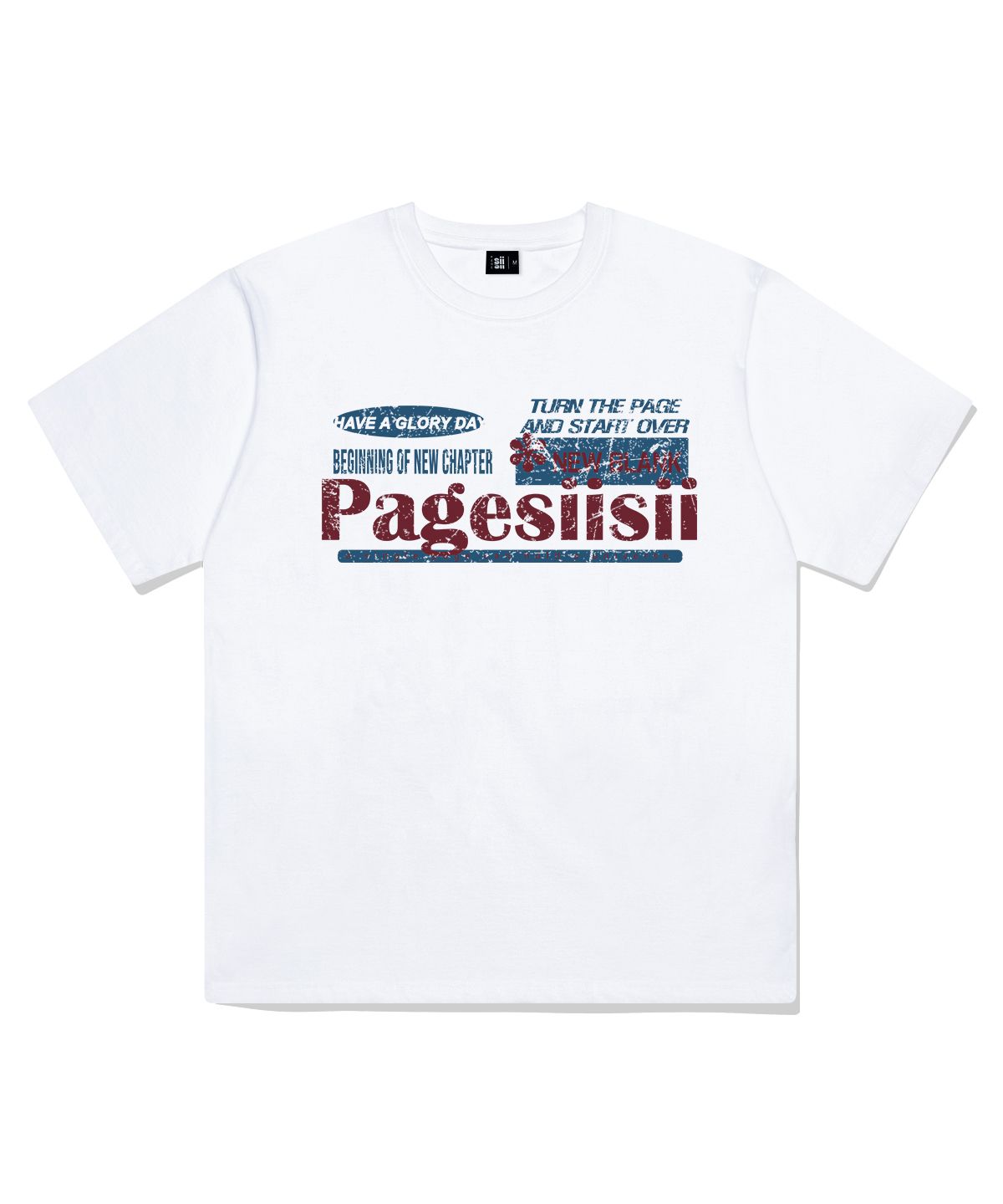 페이지시시(PAGESIISII) 빈티지 블랭크 프린팅 반팔티 화이트