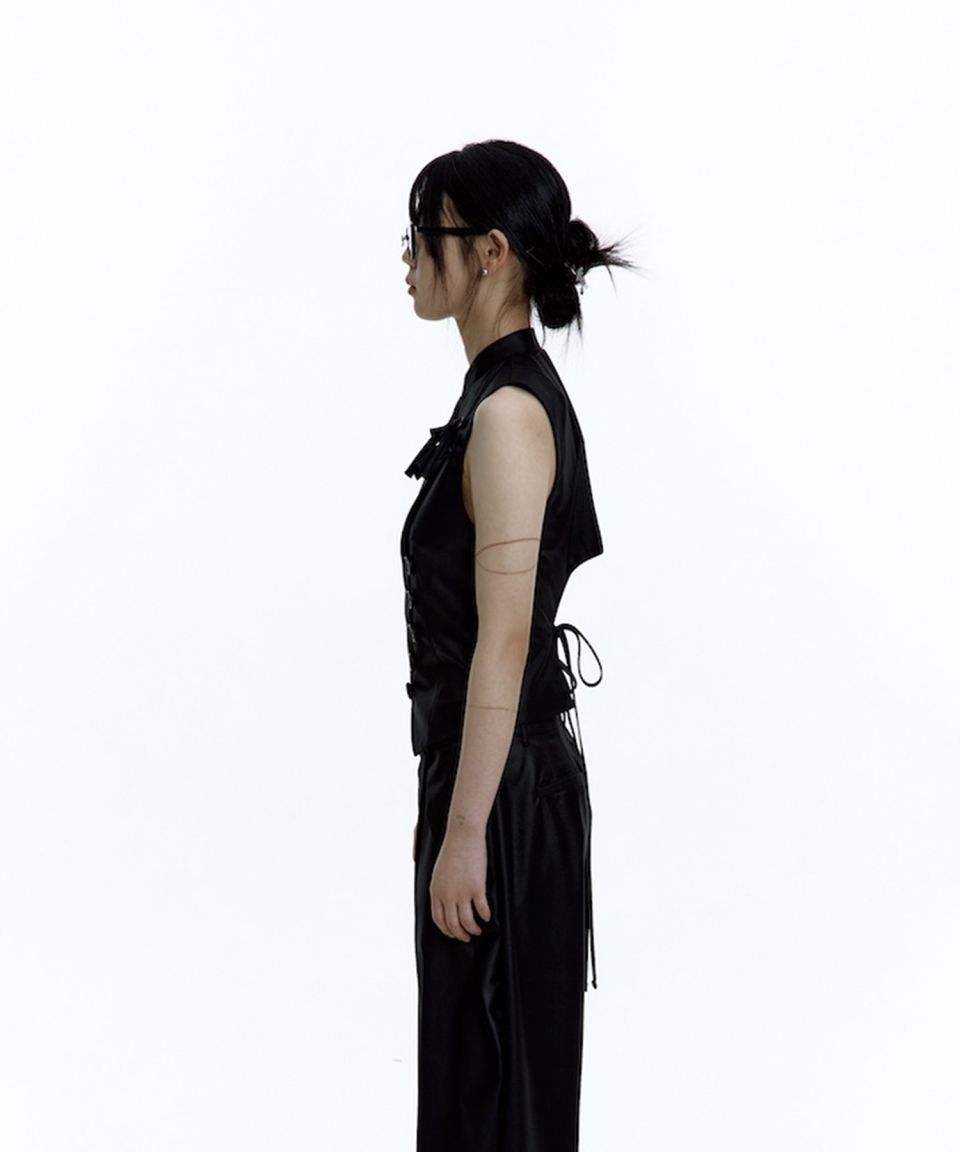 MUSINSA公式 | KASHIKO Preppy China Collar Vest Black