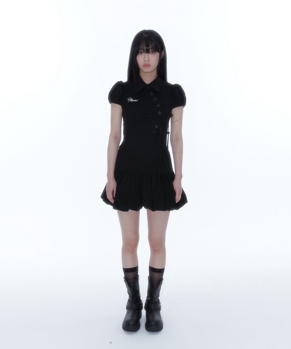 MUSINSA公式 | KASHIKO Puff Preppy Mini Dress Black