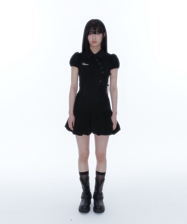 MUSINSA公式 | KASHIKO Puff Preppy Mini Dress Black
