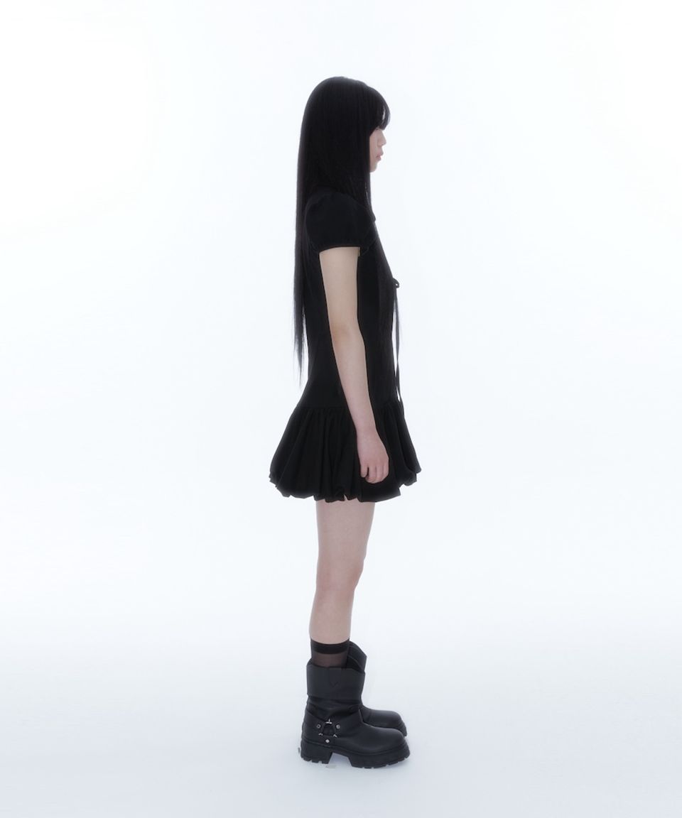 MUSINSA | KASHIKO Puff Preppy Mini Dress Black