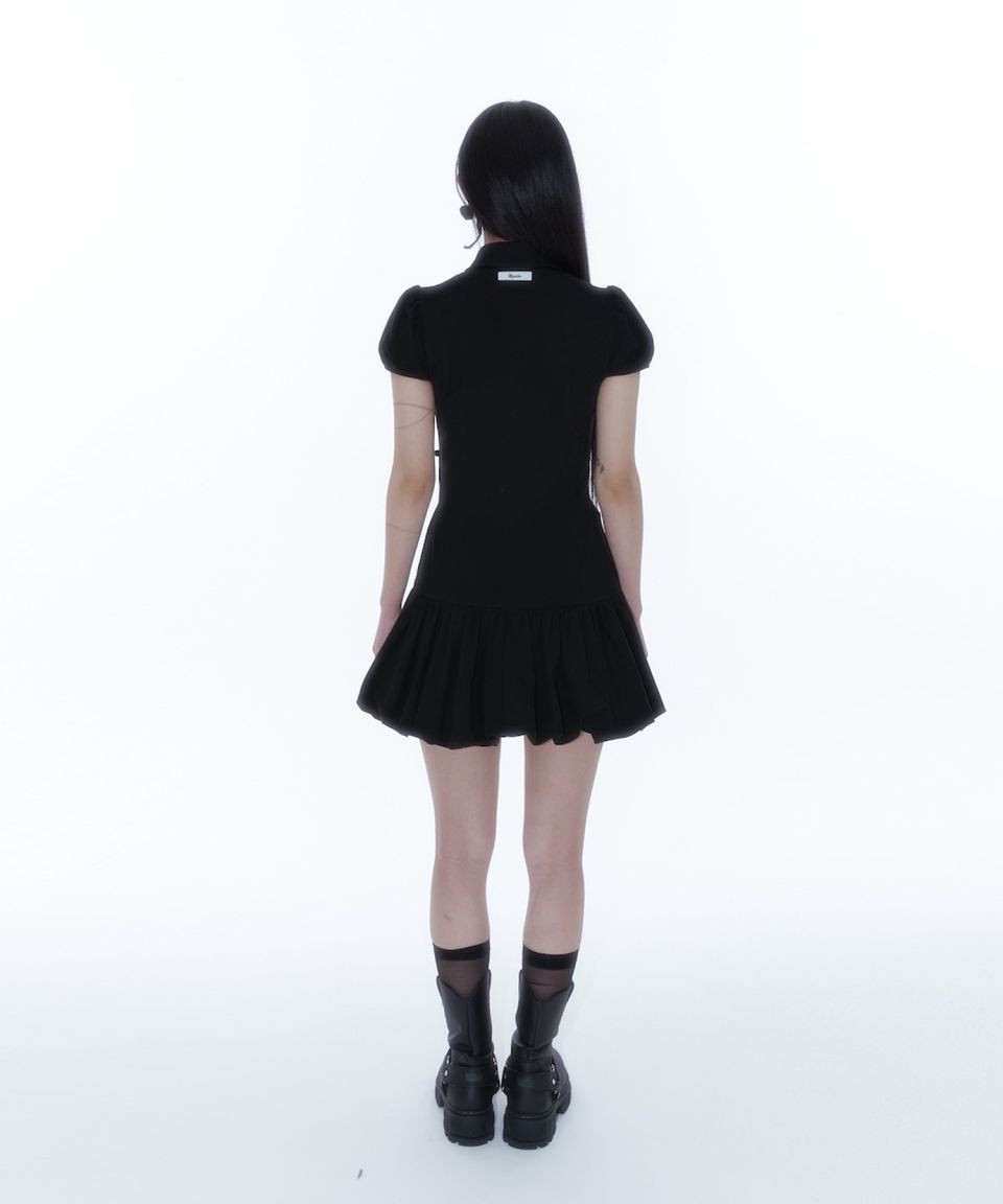 MUSINSA | KASHIKO Puff Preppy Mini Dress Black