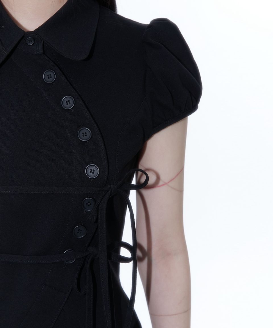 MUSINSA | KASHIKO Puff Preppy Mini Dress Black