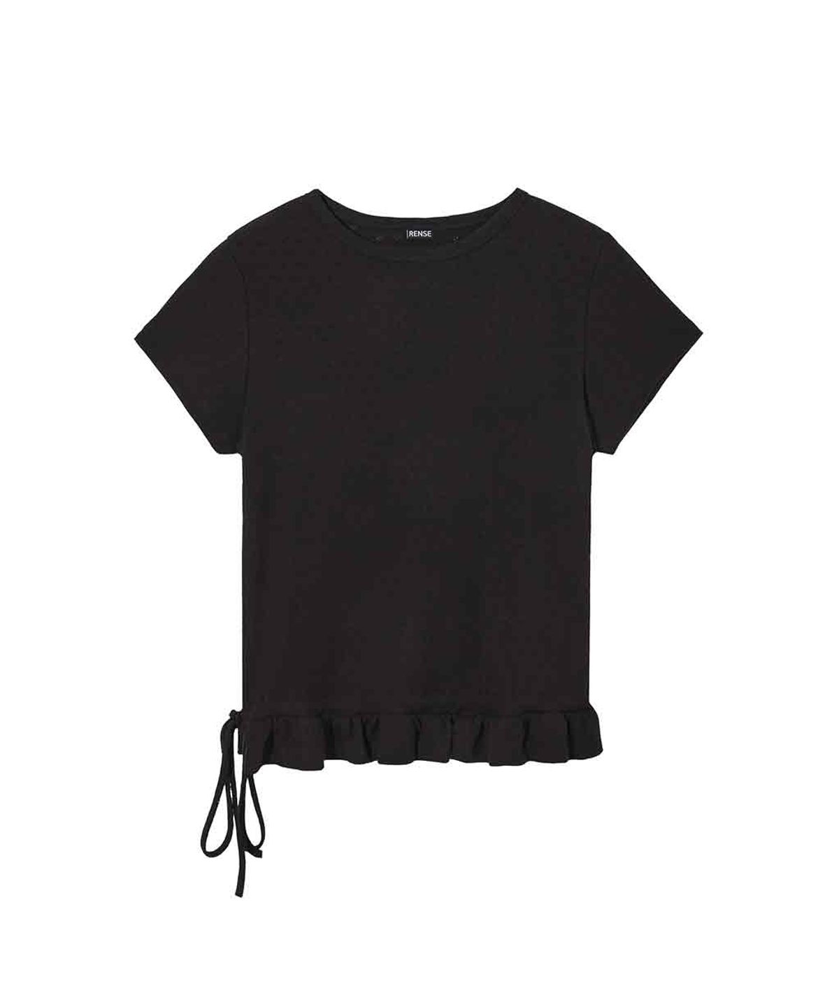 렌세(RENSE) Eyelet Frill Half T-shirt Black