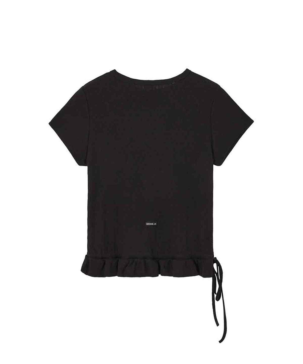 렌세(RENSE) Eyelet Frill Half T-shirt Black