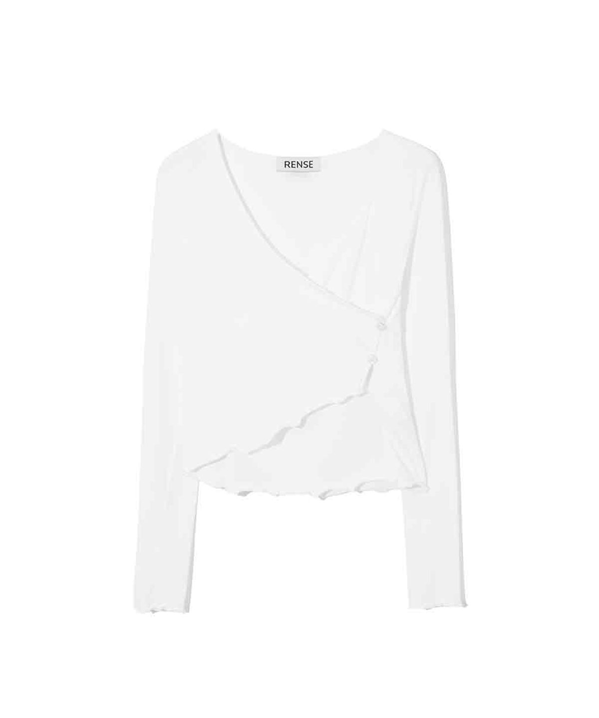 렌세(RENSE) V-wrap Button Long Sleeve White