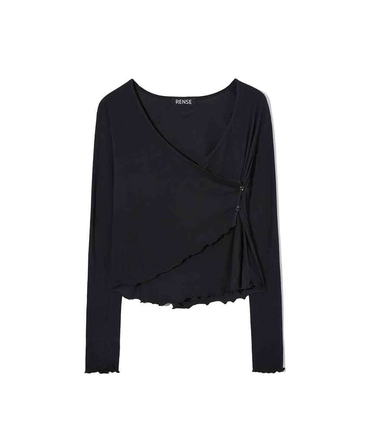 렌세(RENSE) V-wrap Button Long Sleeve Black