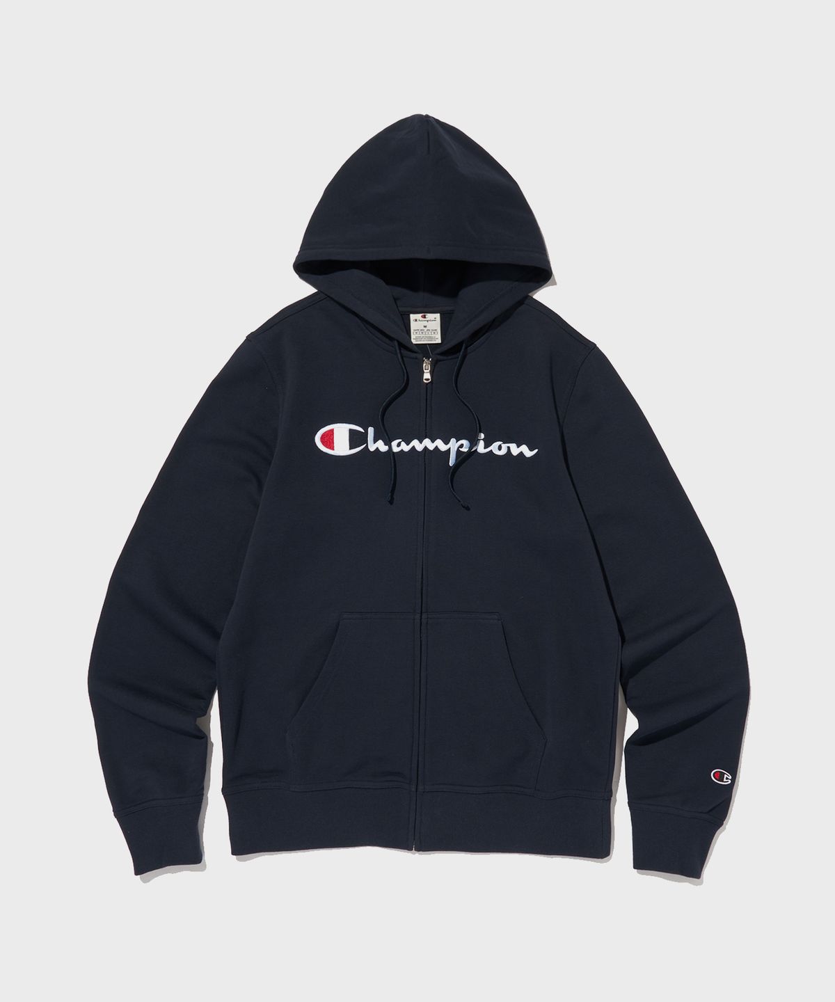 챔피온(CHAMPION) 빅 스크립트 로고 후드 집업 Normal Navy