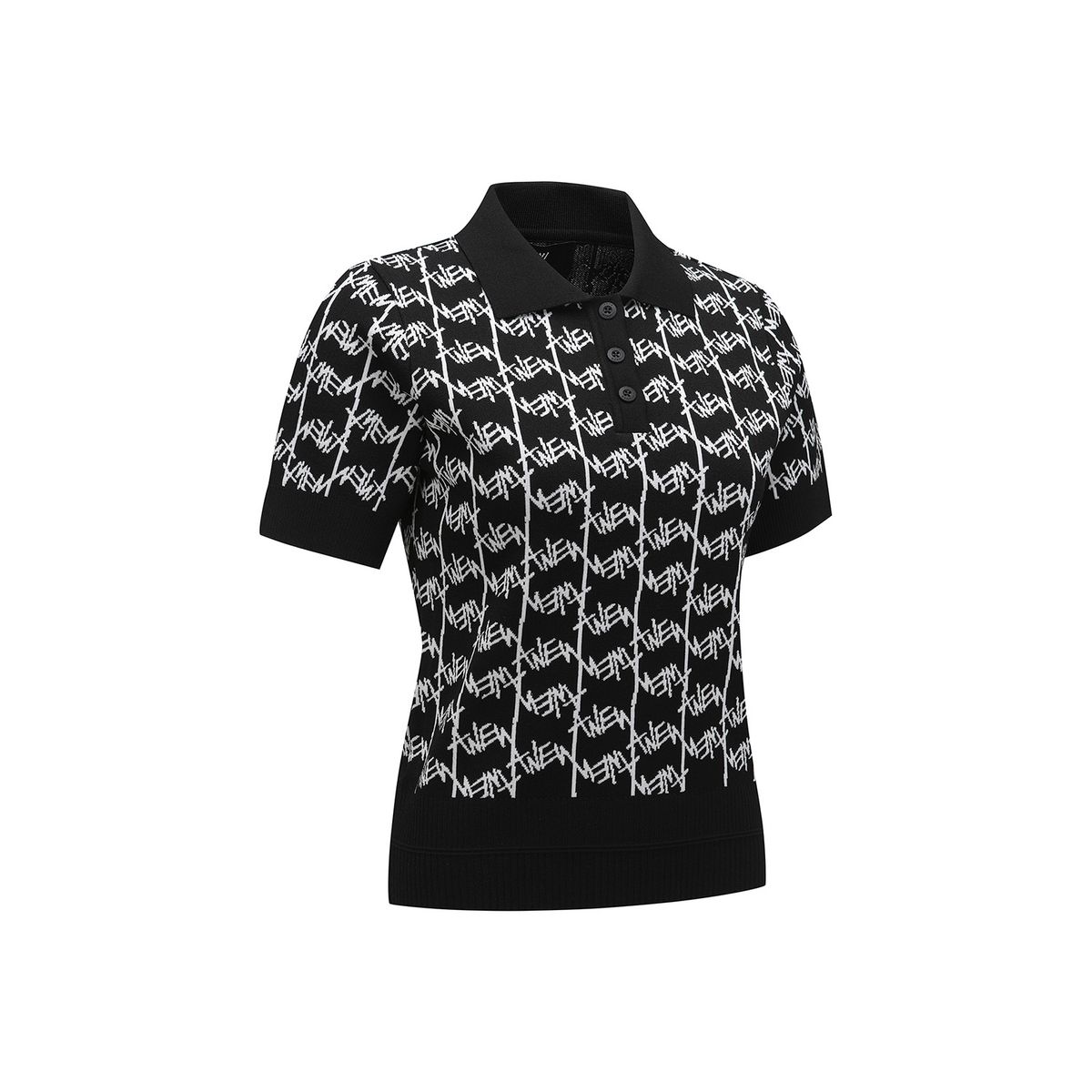 어뉴골프(ANEW GOLF) WOMEN SM LOGO PATTERN SHORT SLEEVE SWEATER_BK