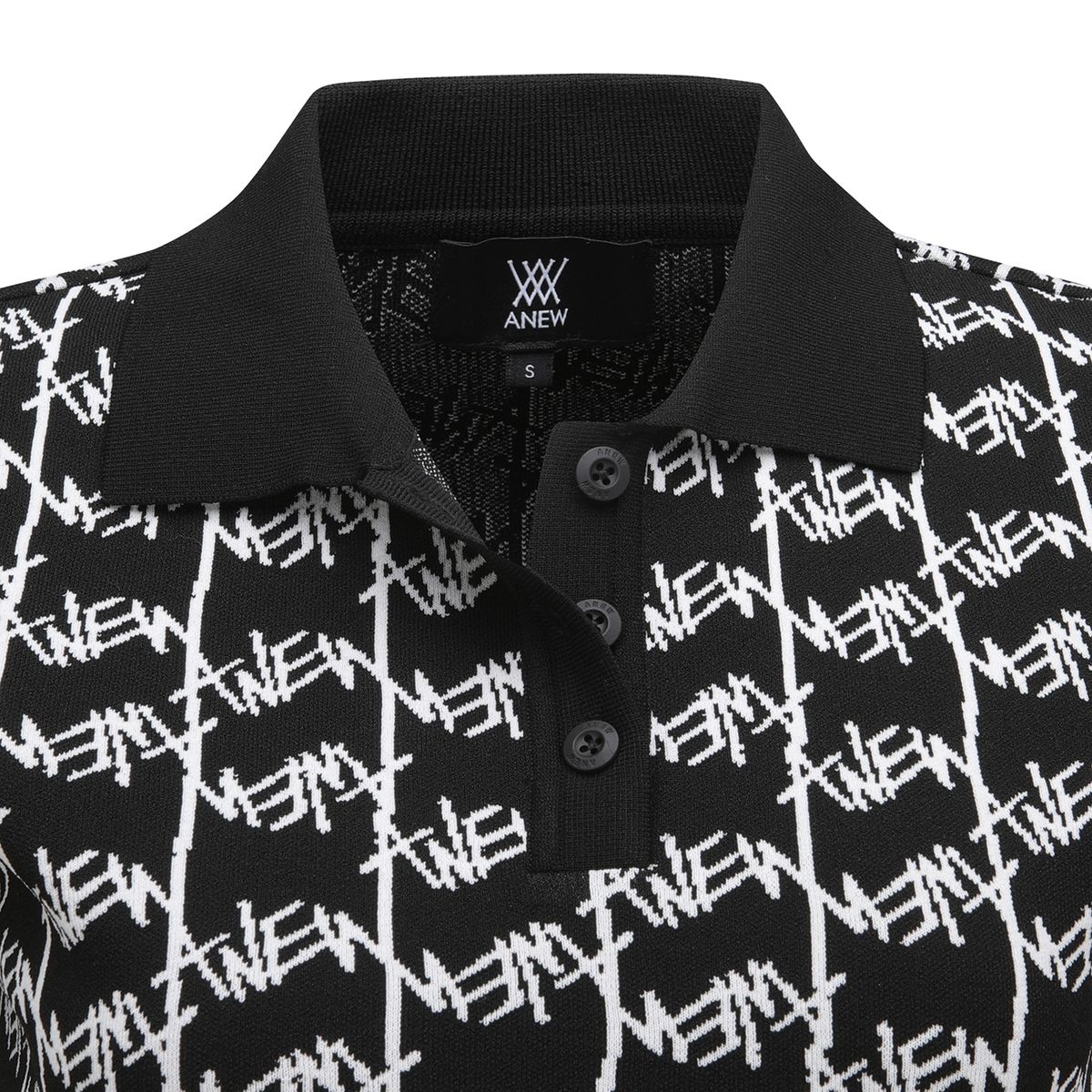 어뉴골프(ANEW GOLF) WOMEN SM LOGO PATTERN SHORT SLEEVE SWEATER_BK