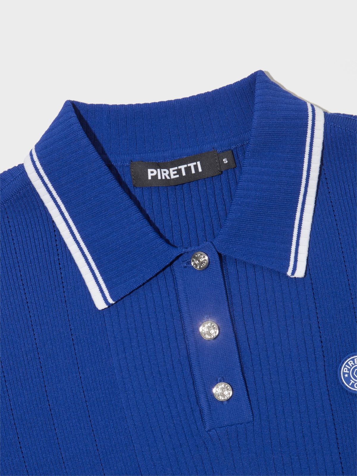 피레티(PIRETTI) 사보나 립조직 폴로 반팔 니트 W_Blue