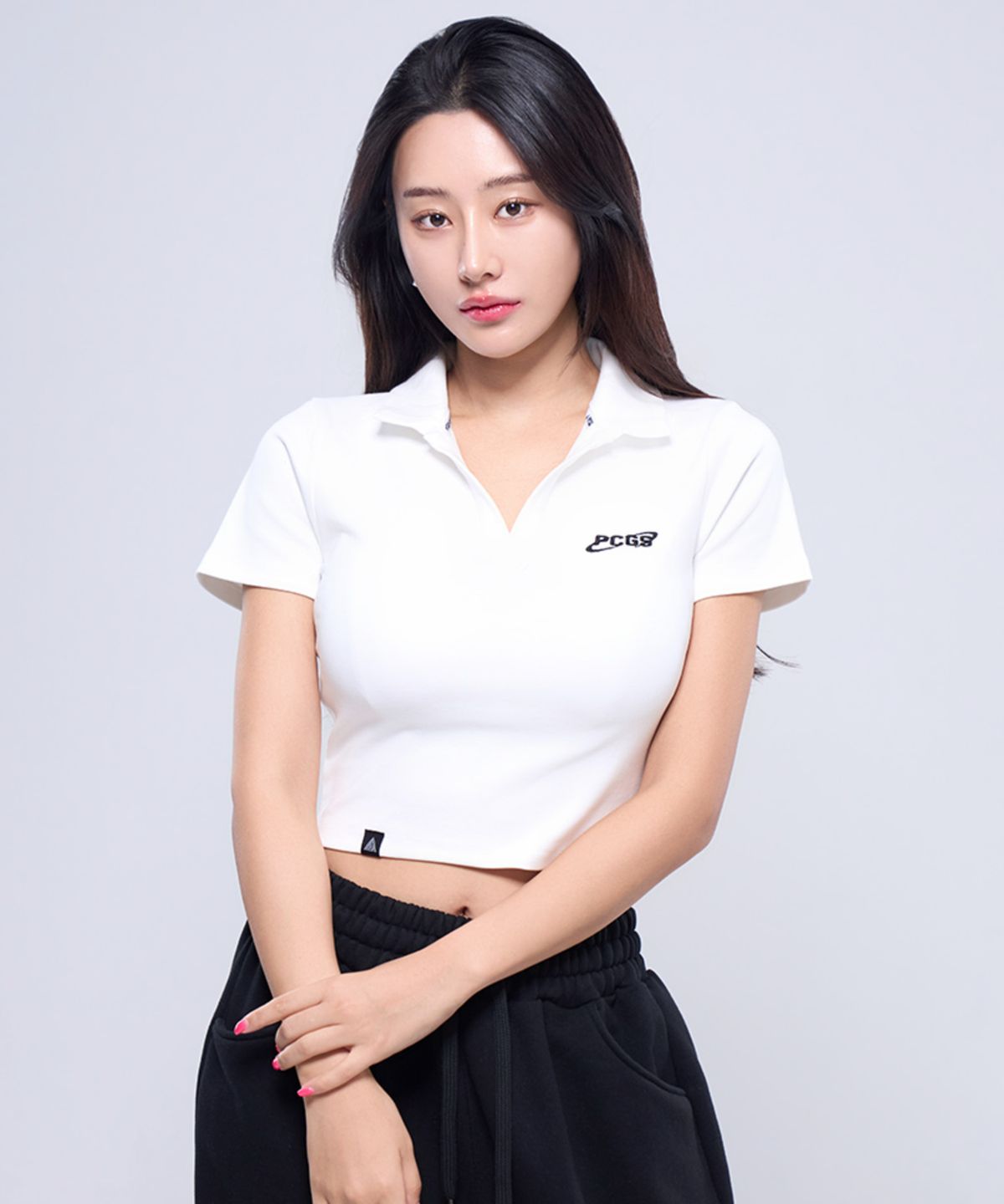 피지컬가먼츠(PHYSICAL GARMENTS) P5034 우먼 로고 크롭 카라티 [4COLOR]
