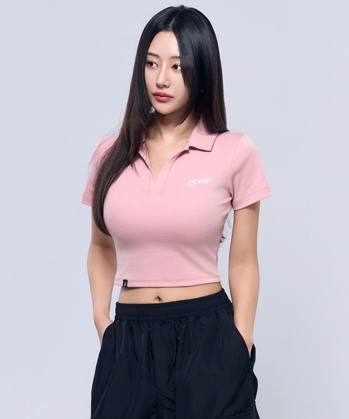 피지컬가먼츠(PHYSICAL GARMENTS) P5034 우먼 로고 크롭 카라티 [4COLOR]