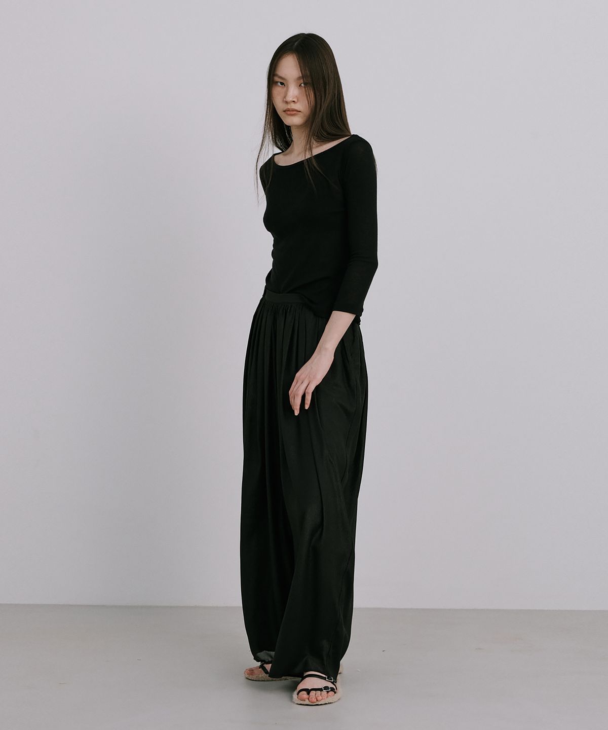 분더캄머(WNDERKAMMER) Moon Jar - Shaped Chiffon Pants_Black (달항아리 모양 쉬폰팬츠_블랙)