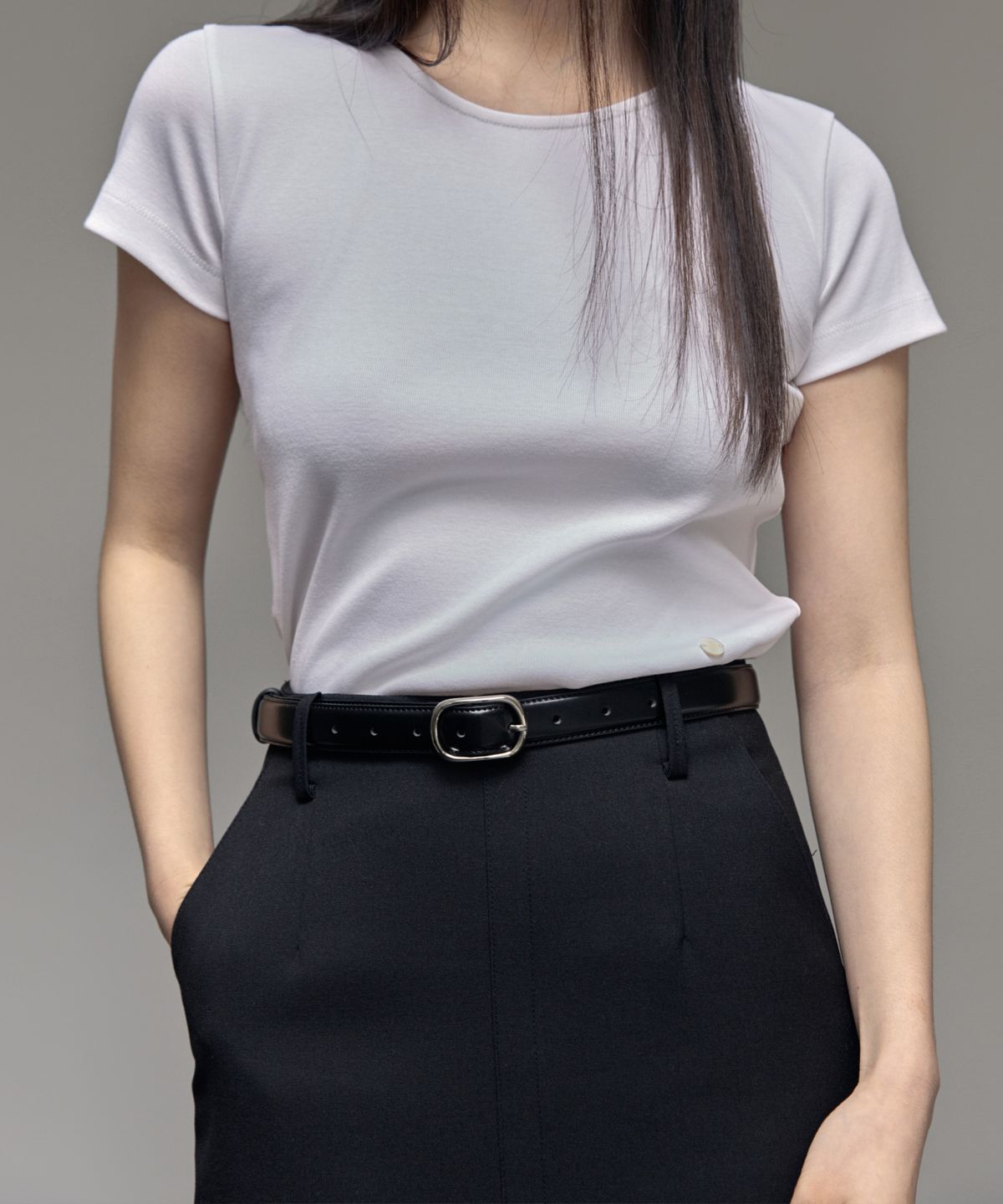 38컴온커먼(38COMEONCOMMON) 25mm Thin Square Leather Belt (Glossy Silver)