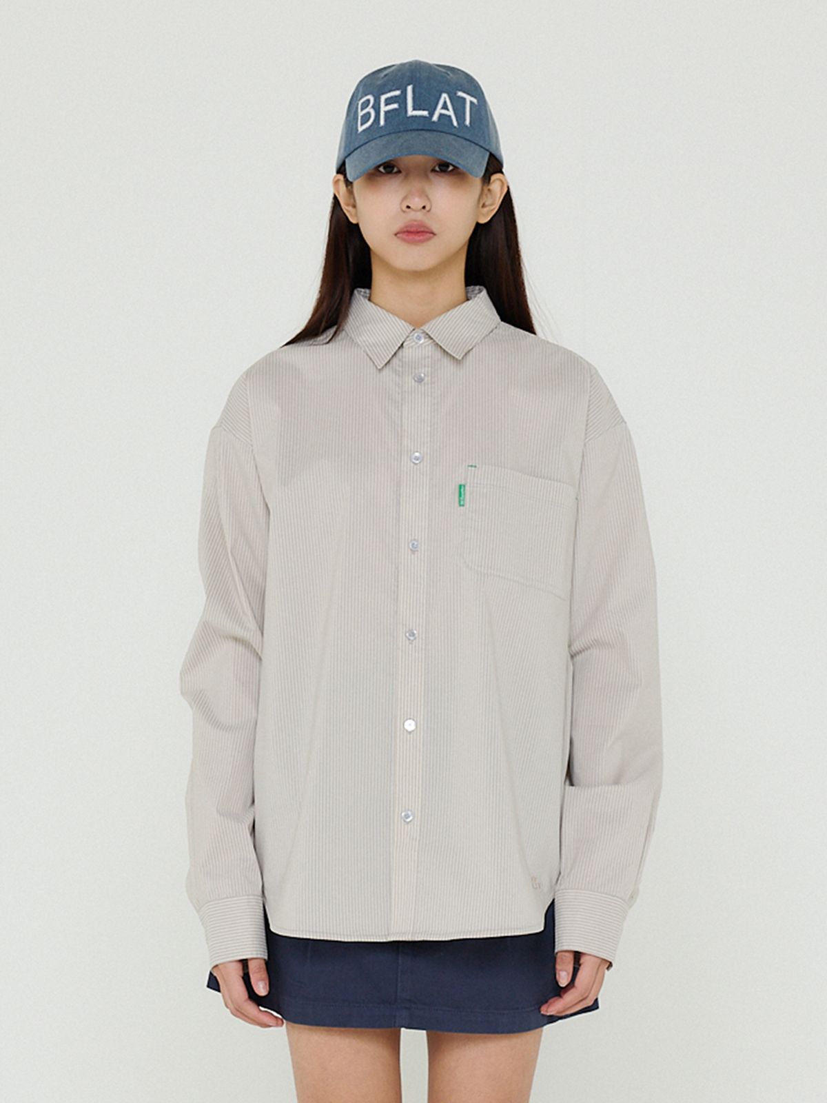 비플랫 베네통(Bb' BENETTON) 오버핏 스트라이프 셔츠 (Grey)