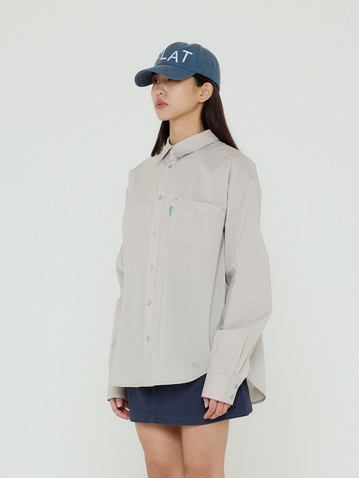 비플랫 베네통(Bb' BENETTON) 오버핏 스트라이프 셔츠 (Grey)