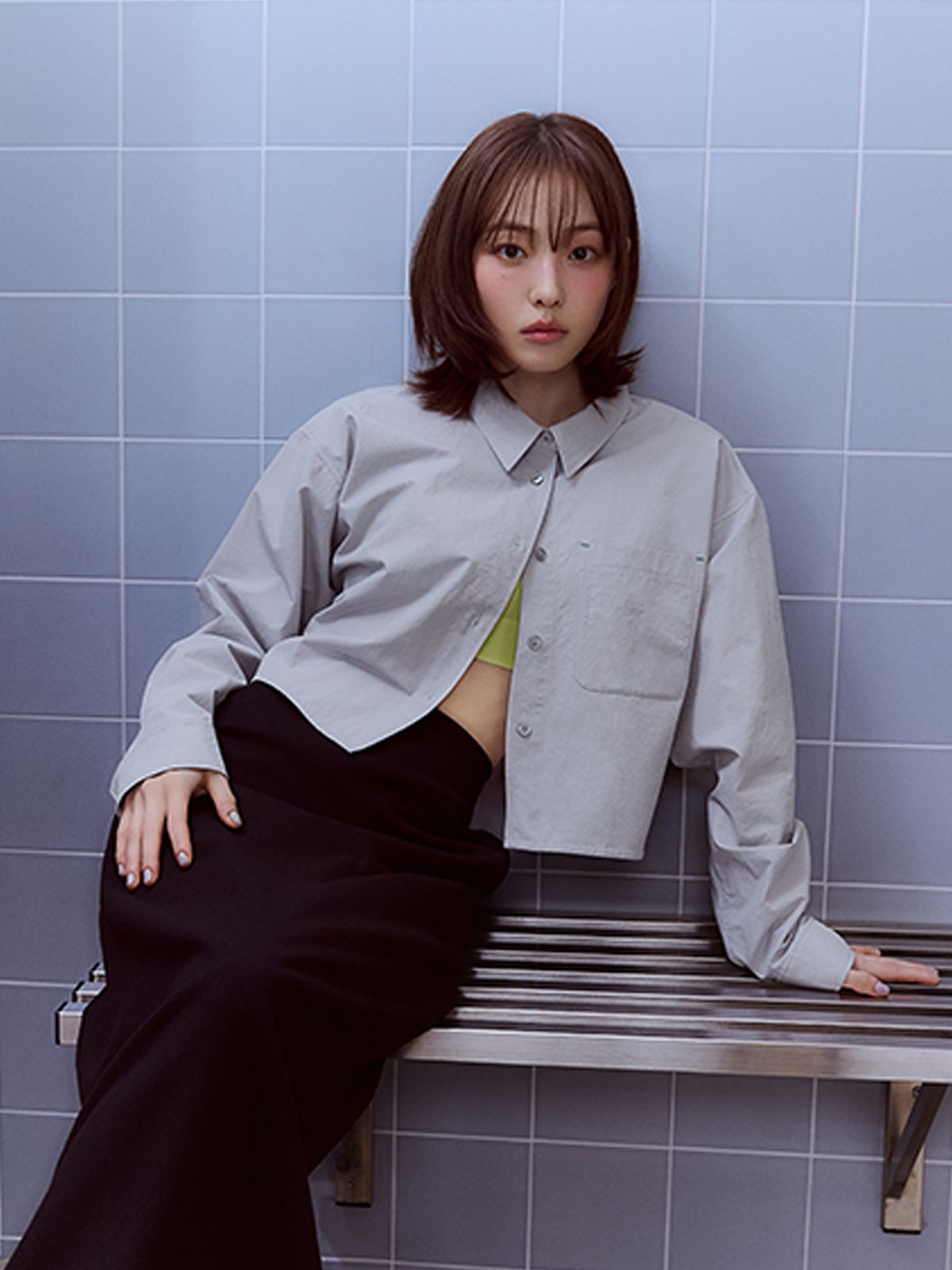 비플랫 베네통(Bb' BENETTON) 크롭셔츠 (Grey)
