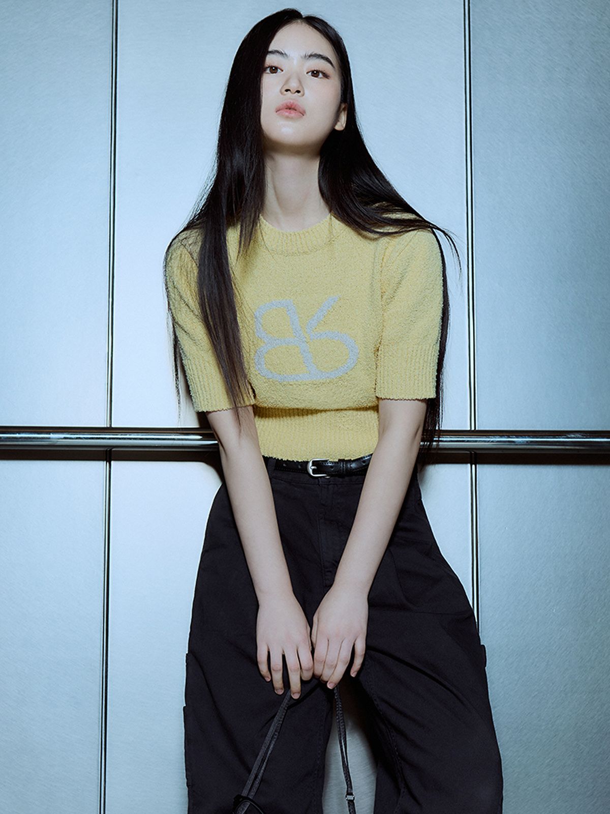 비플랫 베네통(Bb' BENETTON) 빅비비 크롭 하프 니트 풀오버 (Yellow)