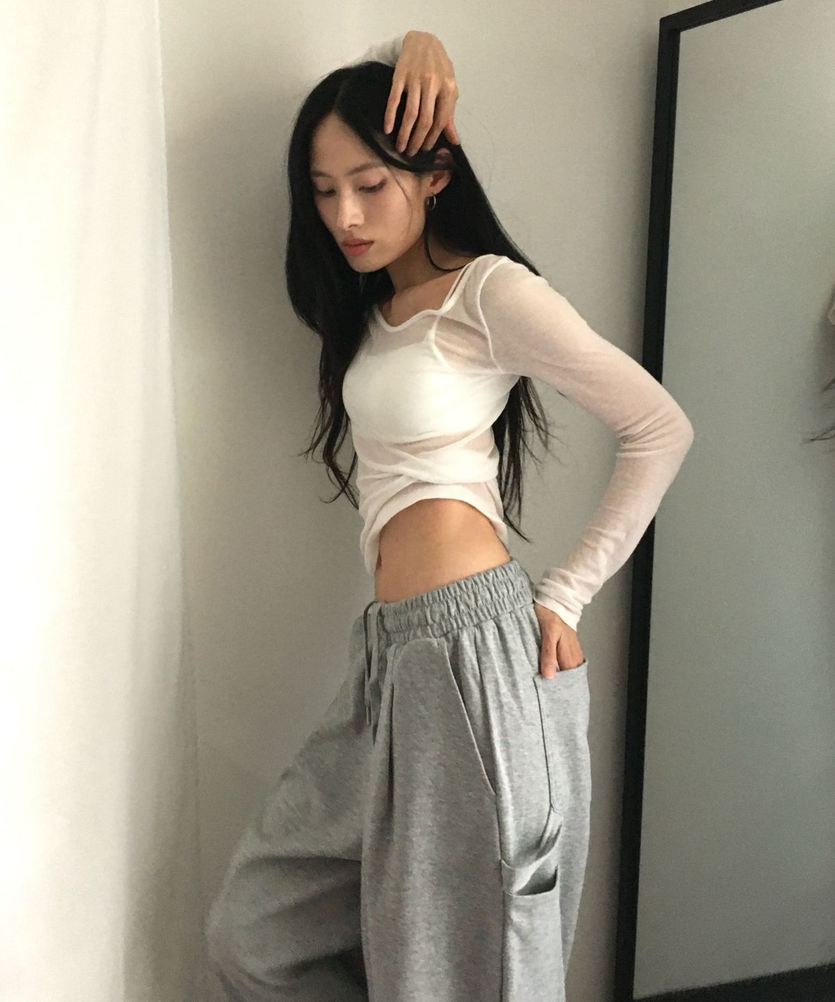 에이지오디(AGOD) 카펜터 다이마루 스웨트 와이드 팬츠 [그레이]