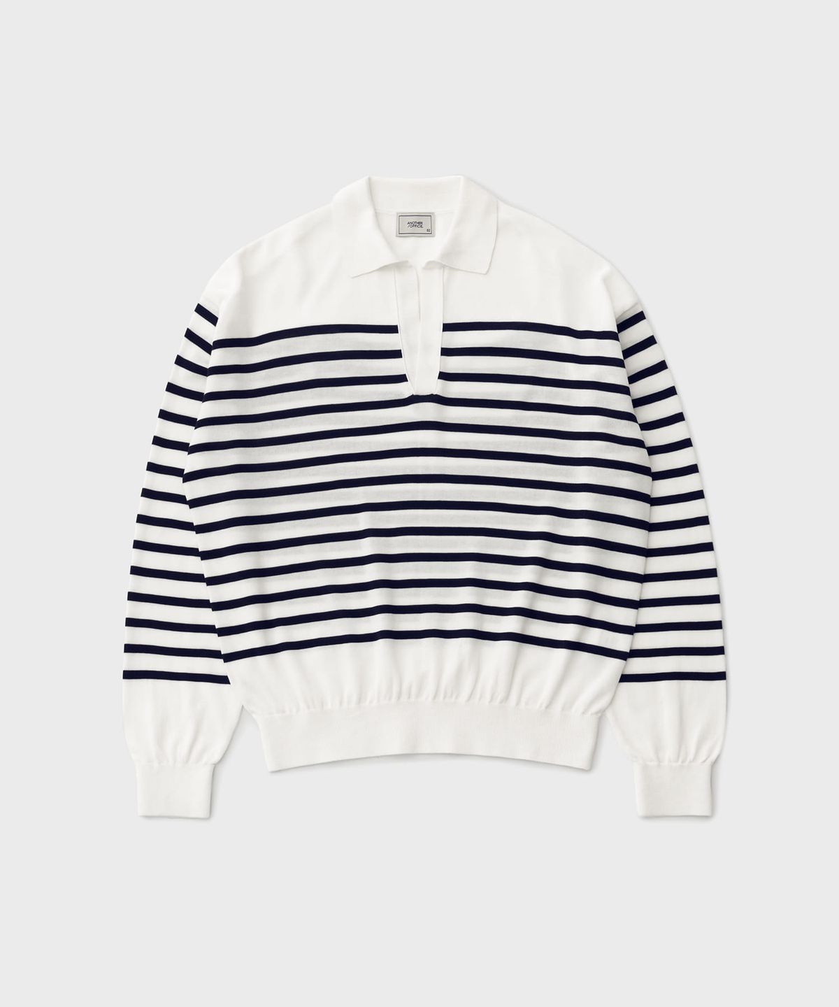 어나더 오피스(ANOTHER OFFICE) Sailor Silk Open-collar Knit (White-Navy)