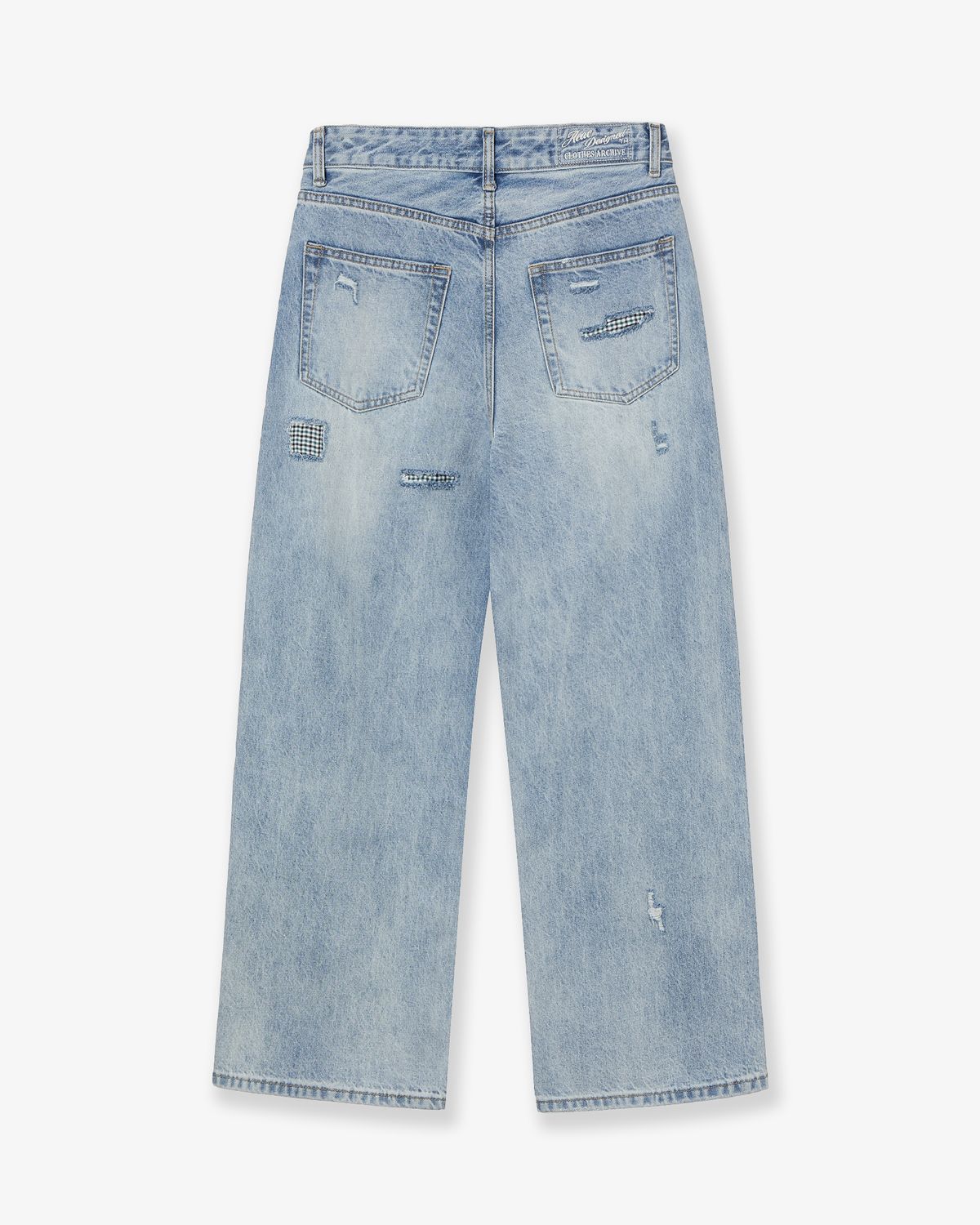 에이이에이이(AEAE) CHECK PATCHWORK DENIM PANTS [LIGHT BLUE]