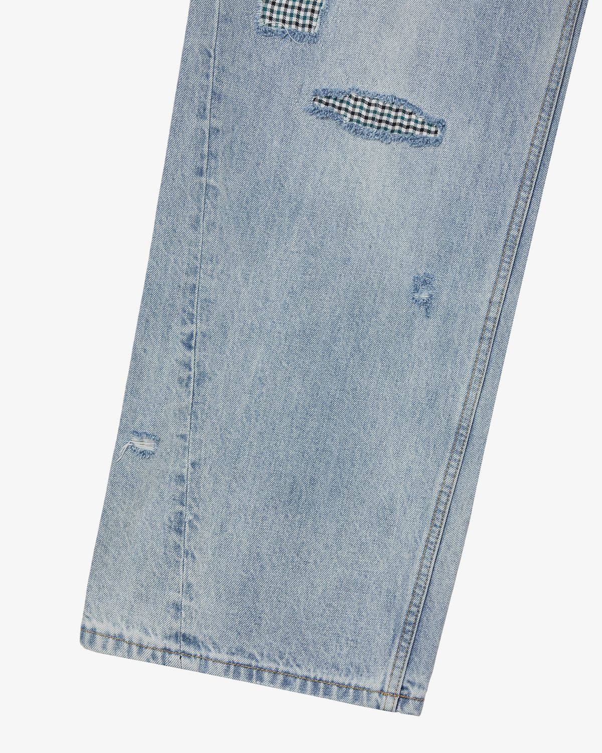 에이이에이이(AEAE) CHECK PATCHWORK DENIM PANTS [LIGHT BLUE]
