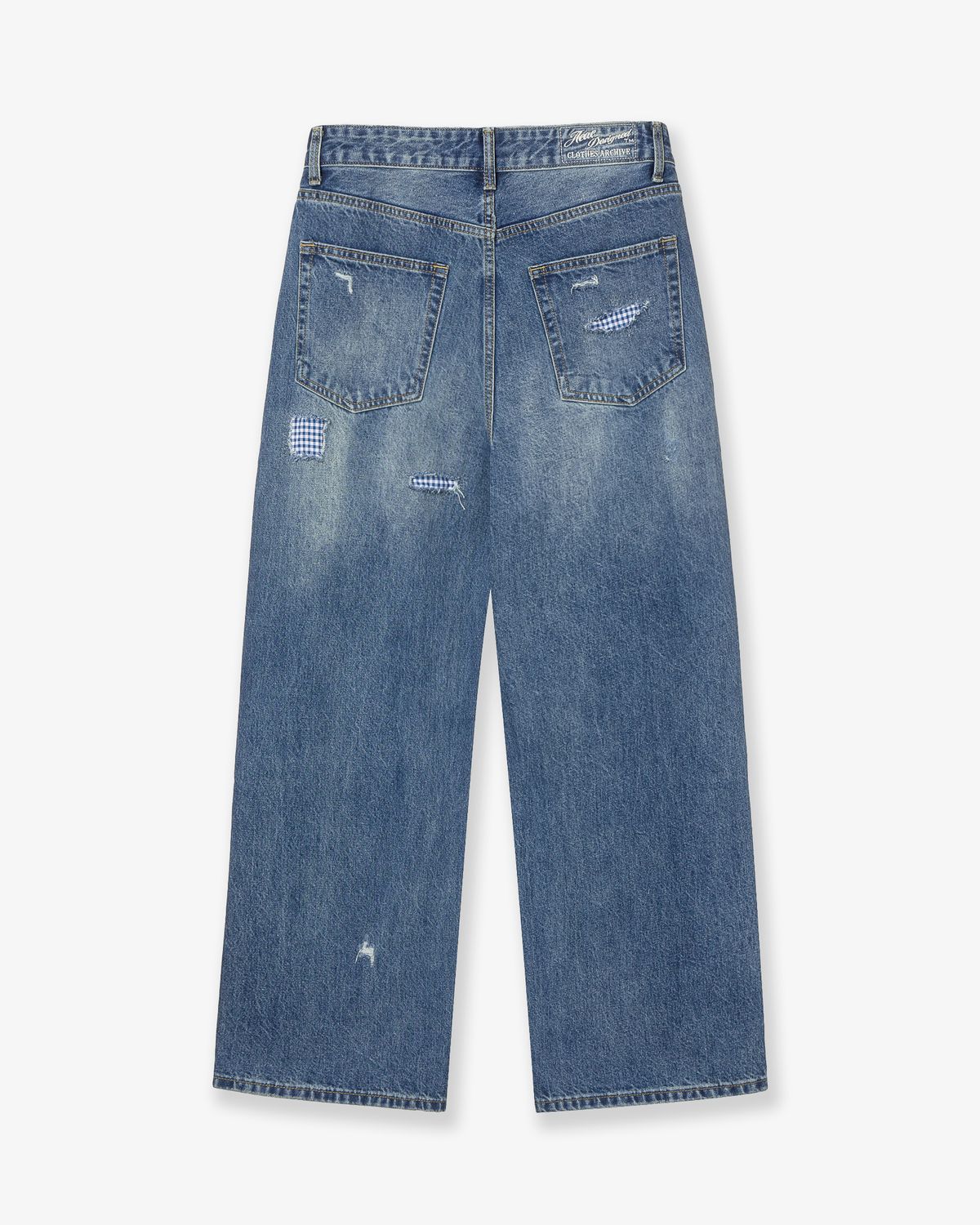 에이이에이이(AEAE) CHECK PATCHWORK DENIM PANTS [MID BLUE]