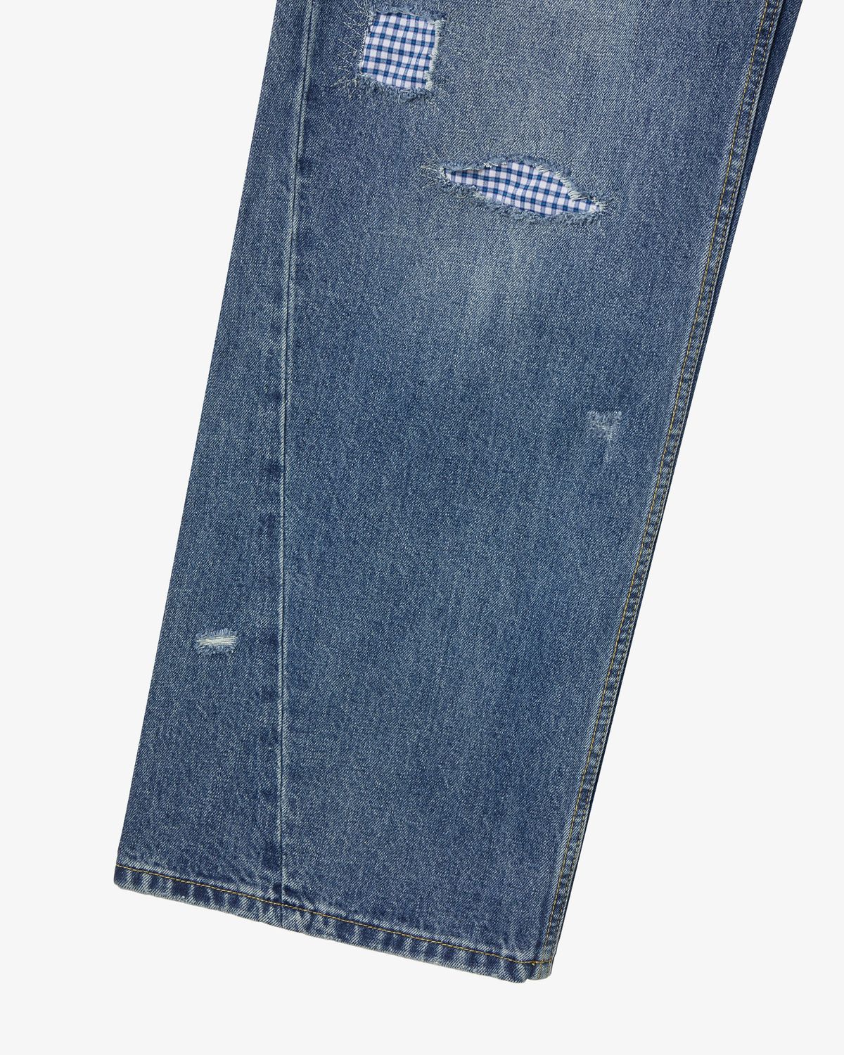 에이이에이이(AEAE) CHECK PATCHWORK DENIM PANTS [MID BLUE]