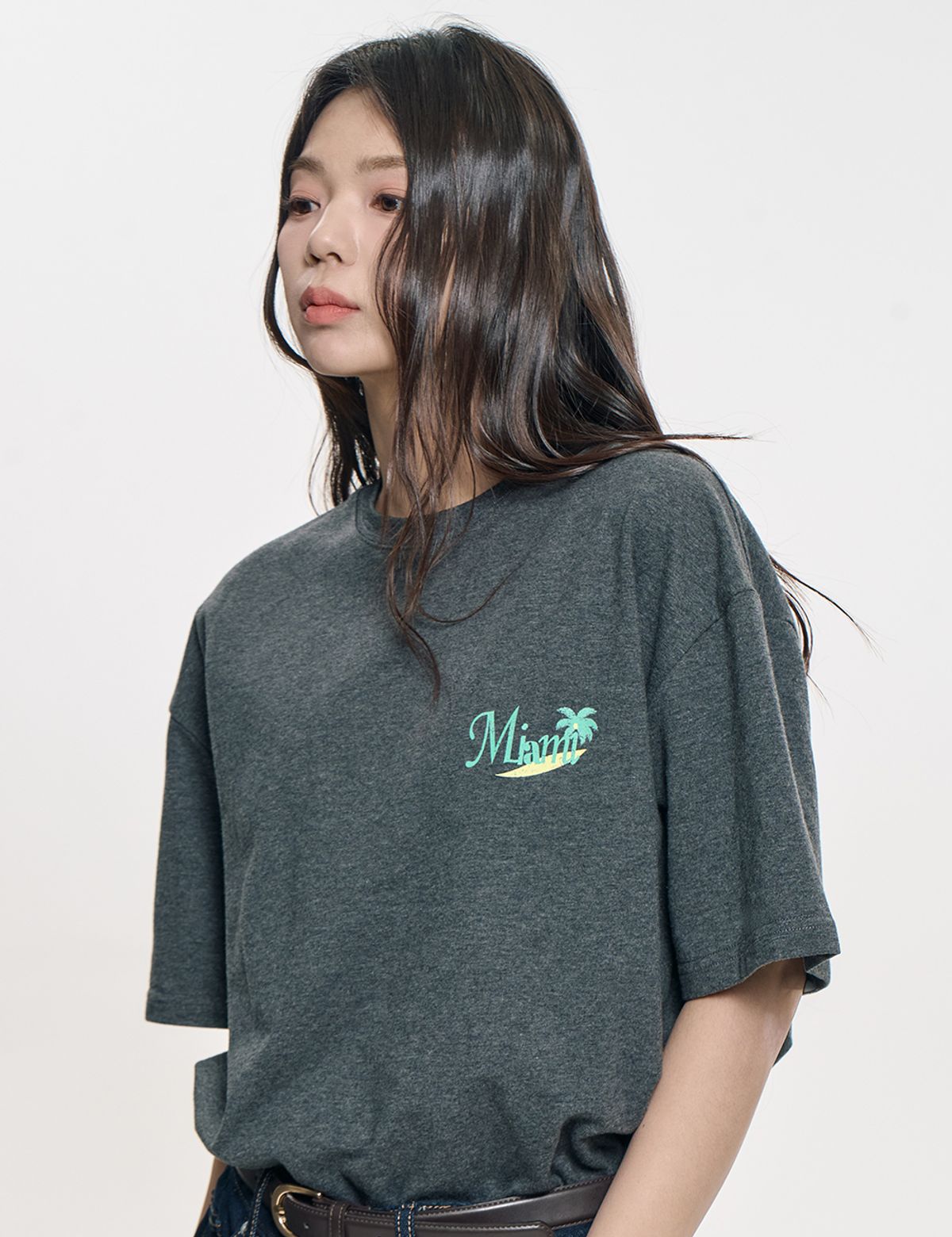 클레버필드(CLEVER FIELD) 마이에미 야자수 블랜딩 티셔츠_차콜