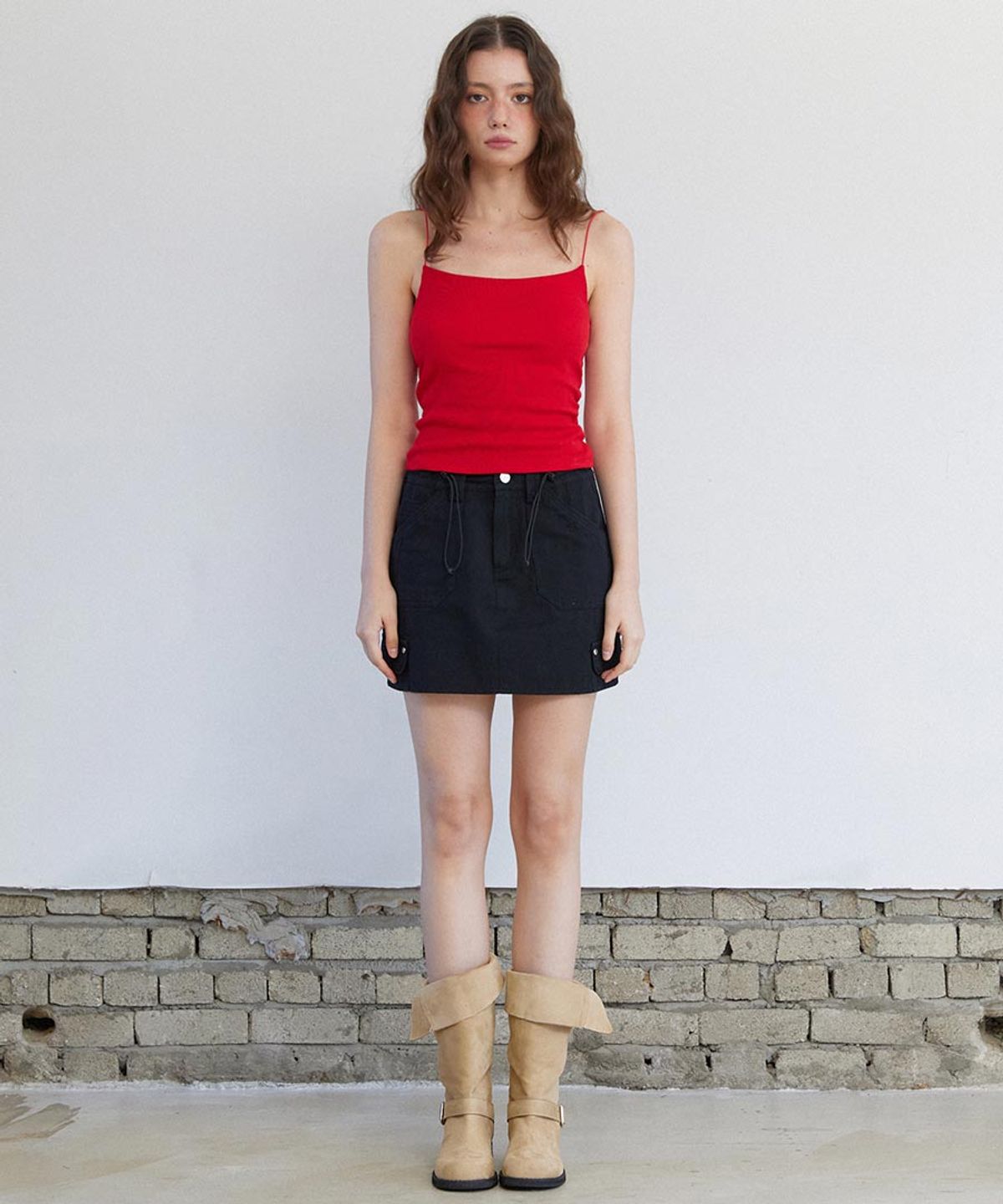 렌세(RENSE) Piping Fake Cargo Mini Skirt Black