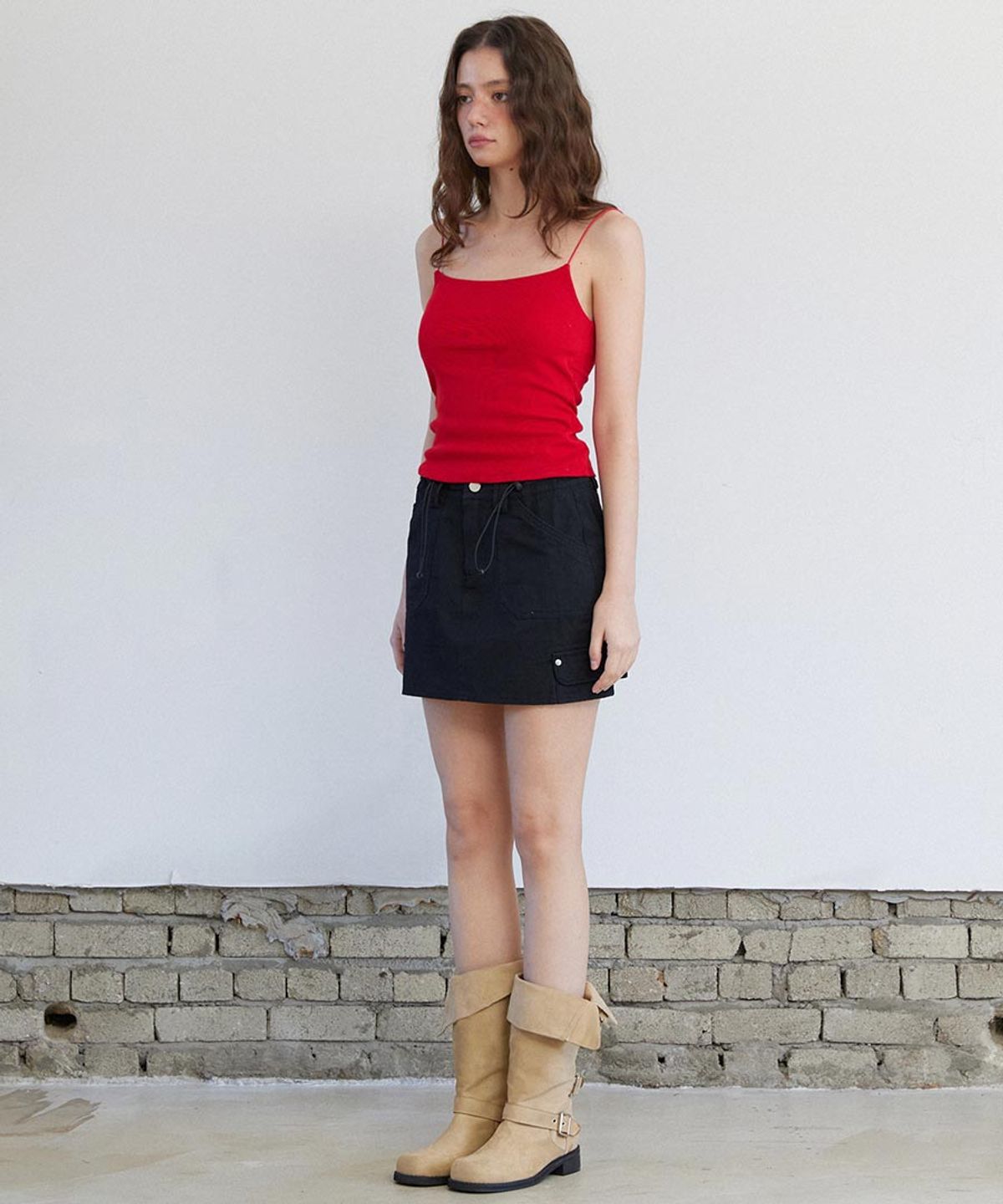 렌세(RENSE) Piping Fake Cargo Mini Skirt Black