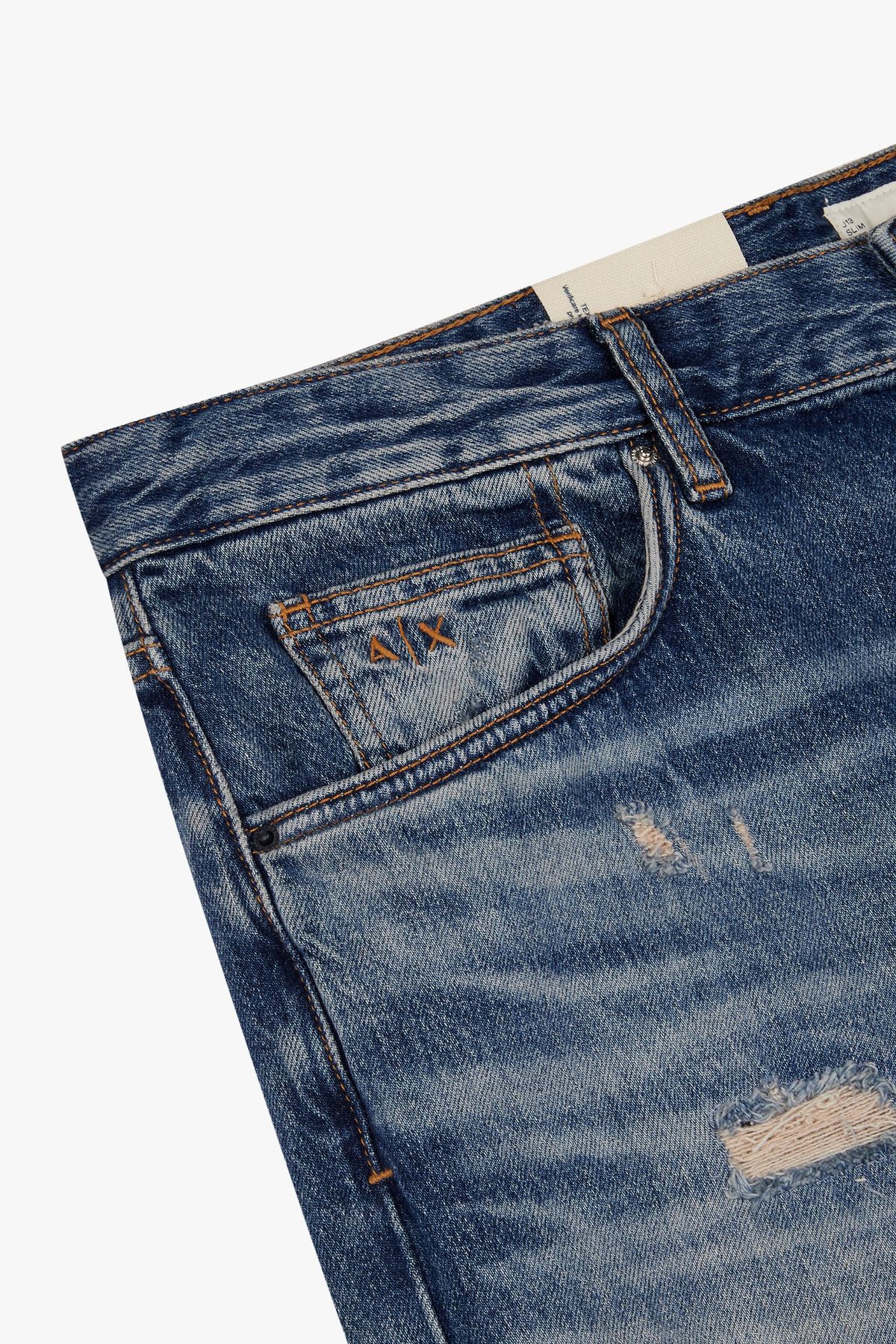 아르마니 익스체인지(ARMANI EXCHANGE) 남성 디스트로이드 데님 슬림 진_블루 A415140003
