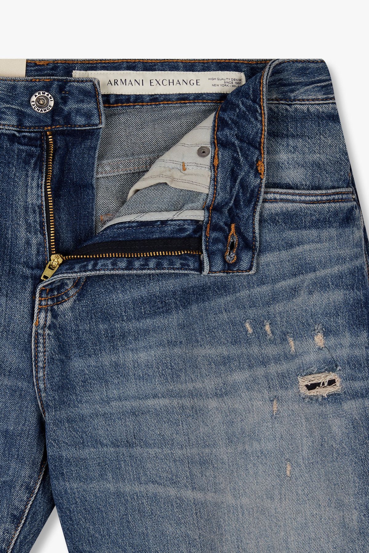 아르마니 익스체인지(ARMANI EXCHANGE) 남성 디스트로이드 데님 슬림 진_블루 A415140003
