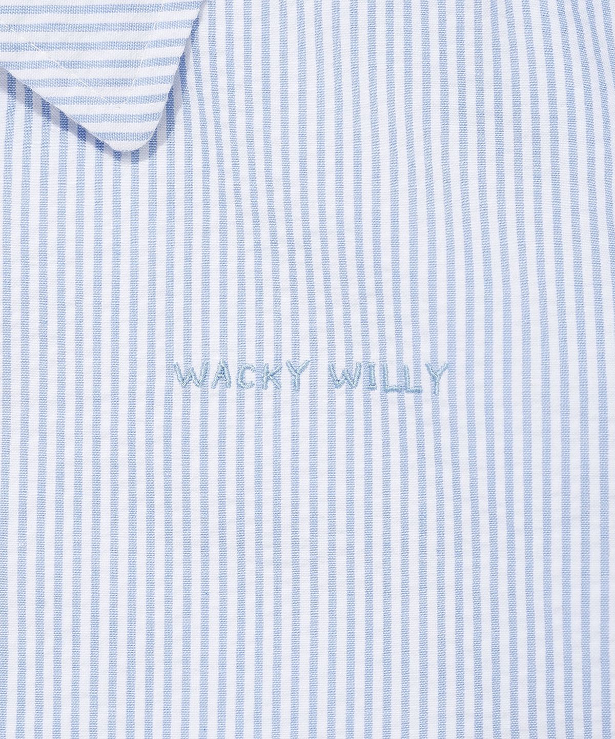 와키윌리(WACKY WILLY) 우먼스 스트라이프 반팔 집업 점퍼 스카이블루