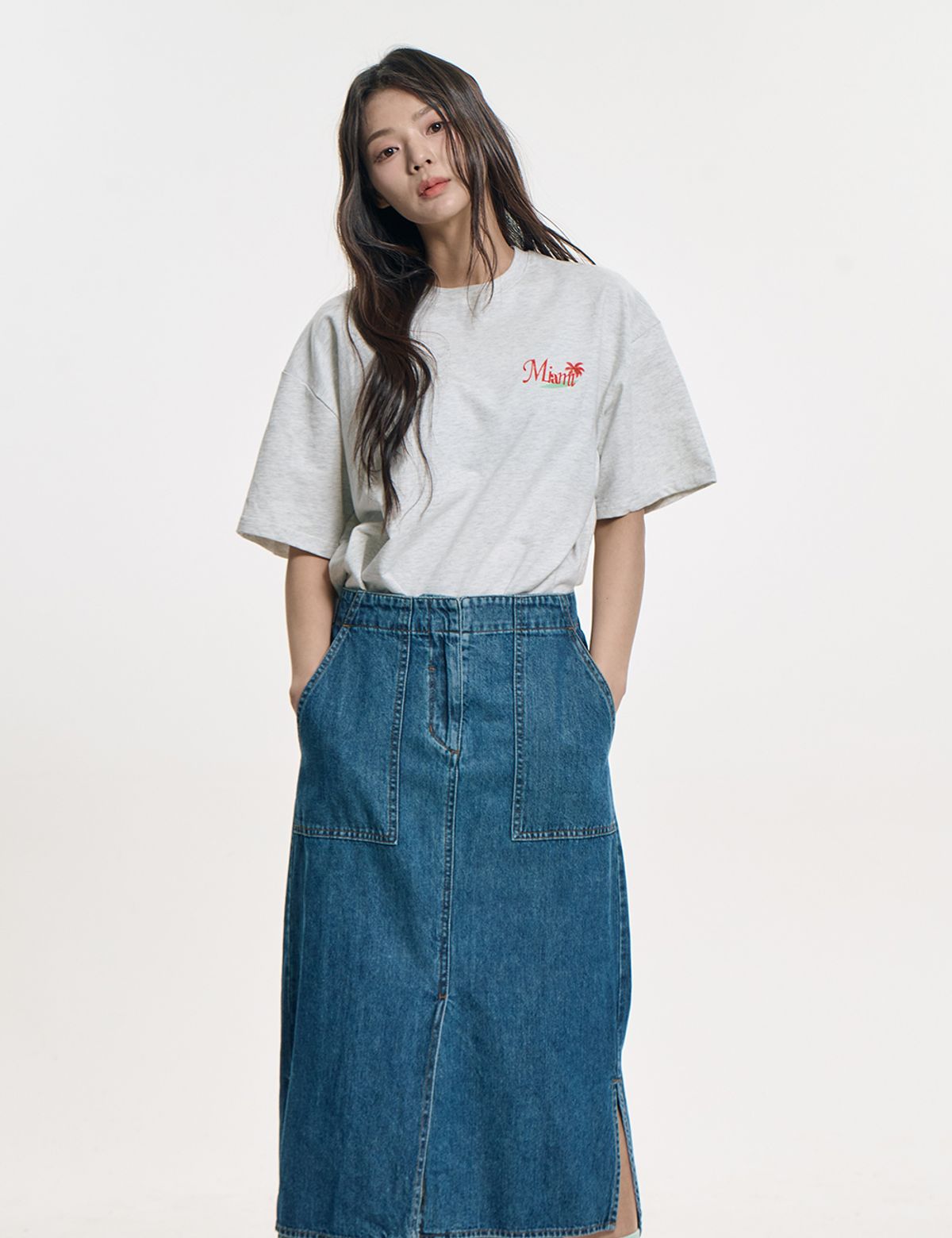클레버필드(CLEVER FIELD) 마이에미 야자수 블랜딩 티셔츠_ 라이트그레이