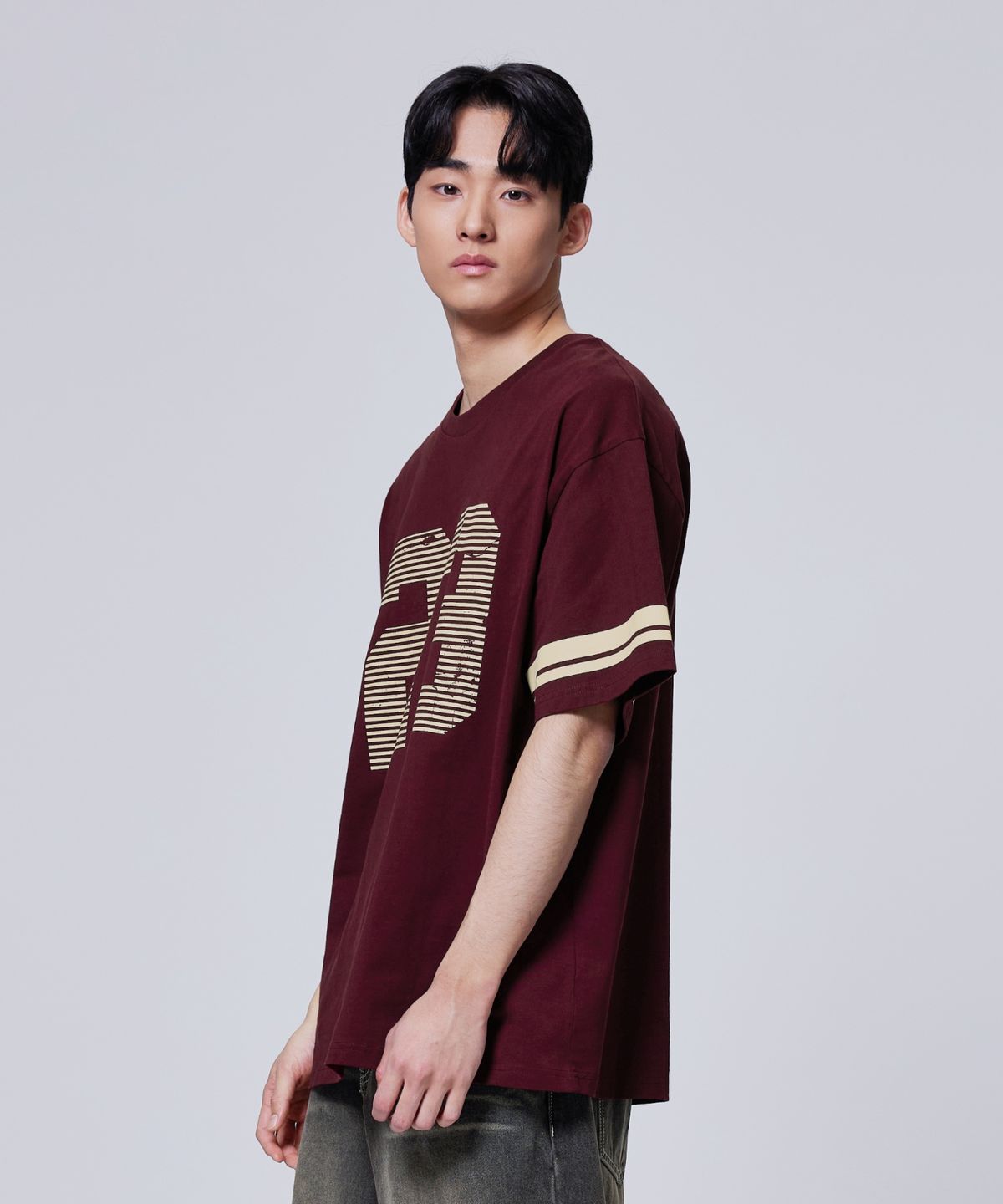 에이지오디(AGOD) 오버핏 빈티지 럭비 반소매 티셔츠 [버건디]