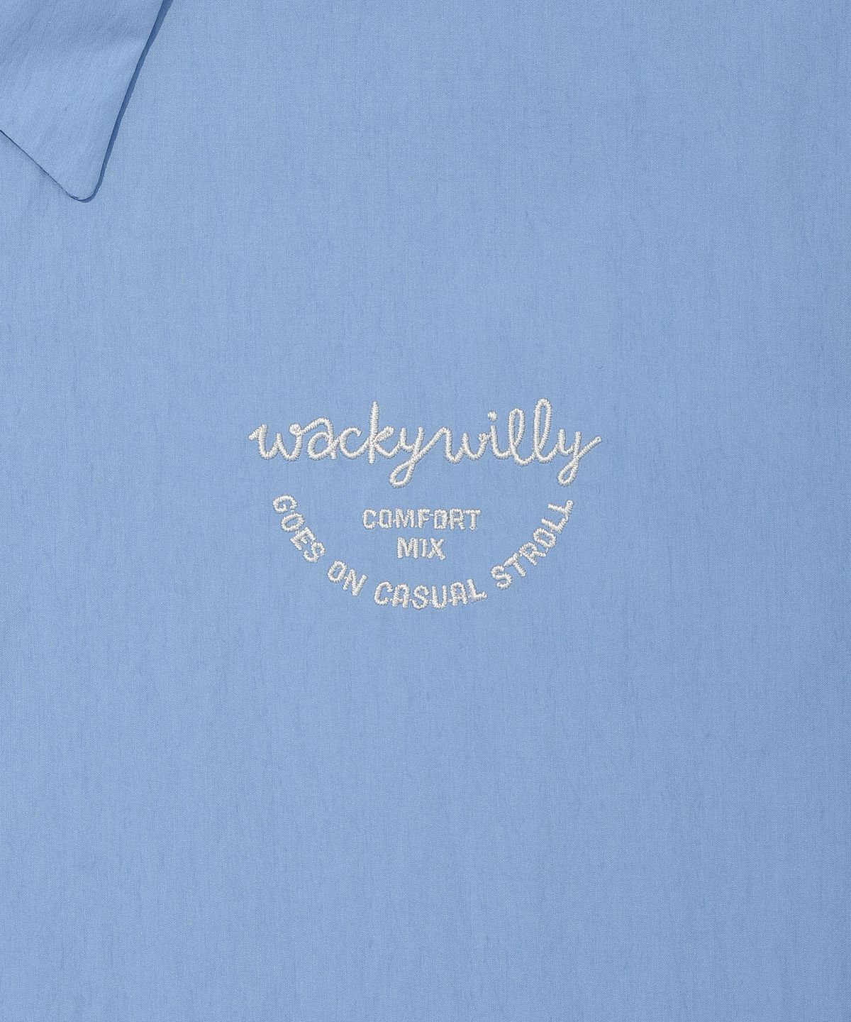 와키윌리(WACKY WILLY) 우먼스 로고자수 코튼 반팔 셔츠 스카이블루