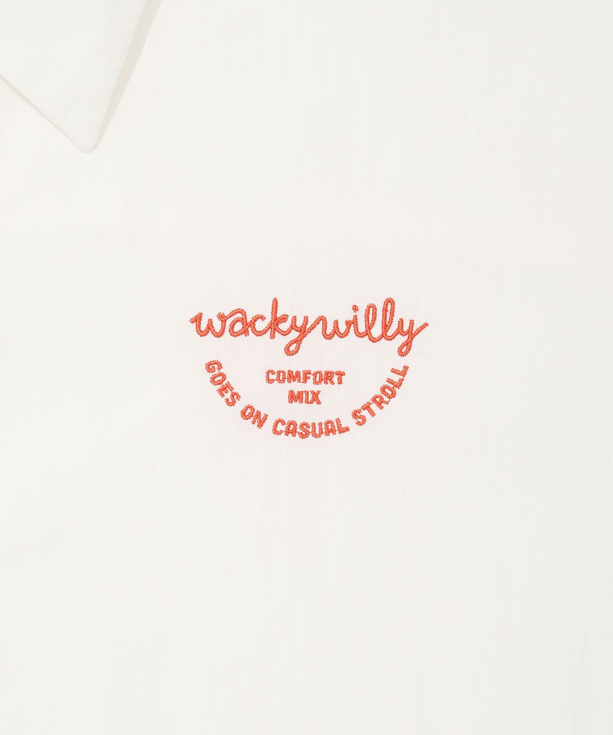 와키윌리(WACKY WILLY) 우먼스 로고자수 코튼 반팔 셔츠 화이트