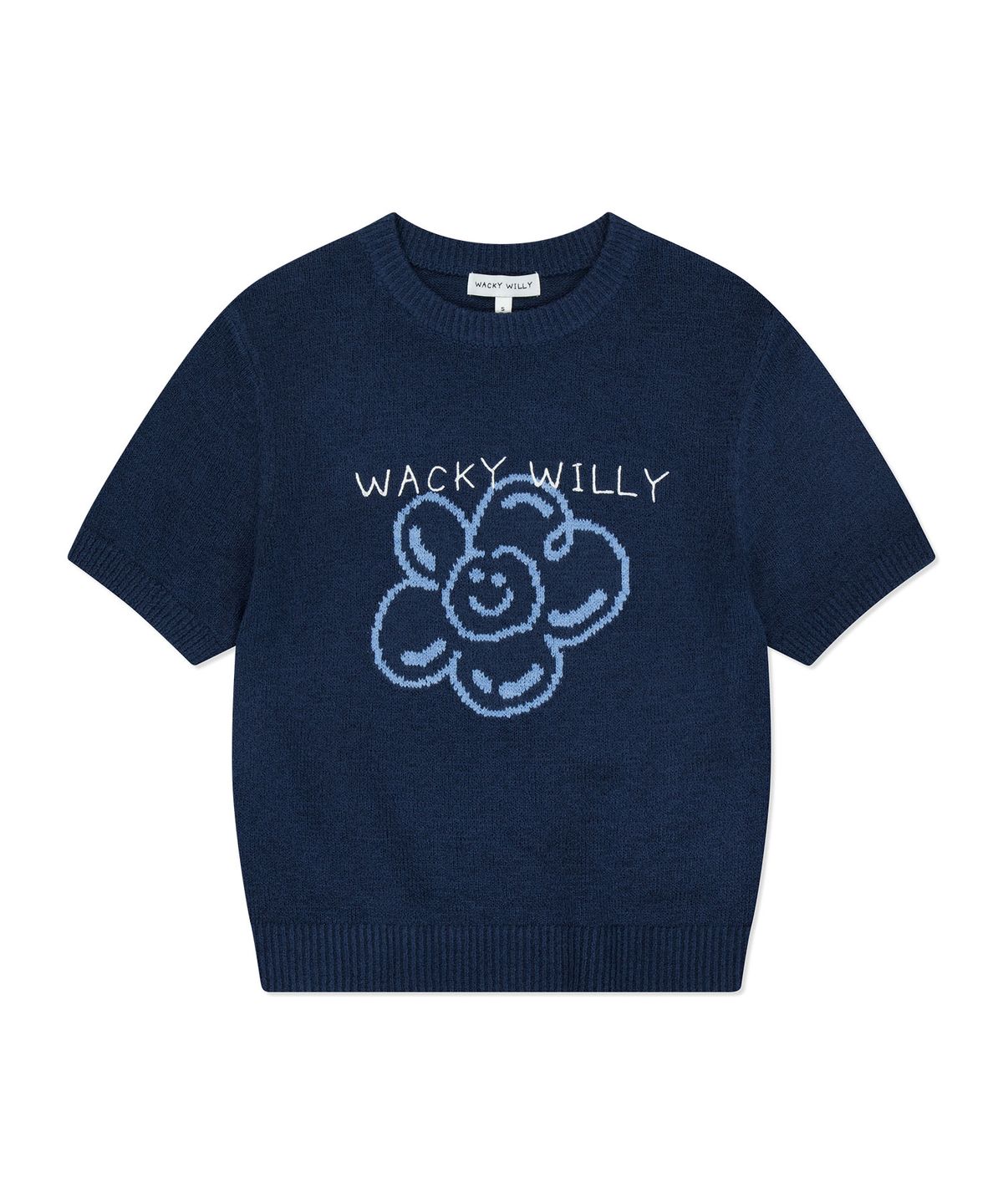 와키윌리(WACKY WILLY) 우먼스 릴리 그래픽 반팔 니트 다크네이비