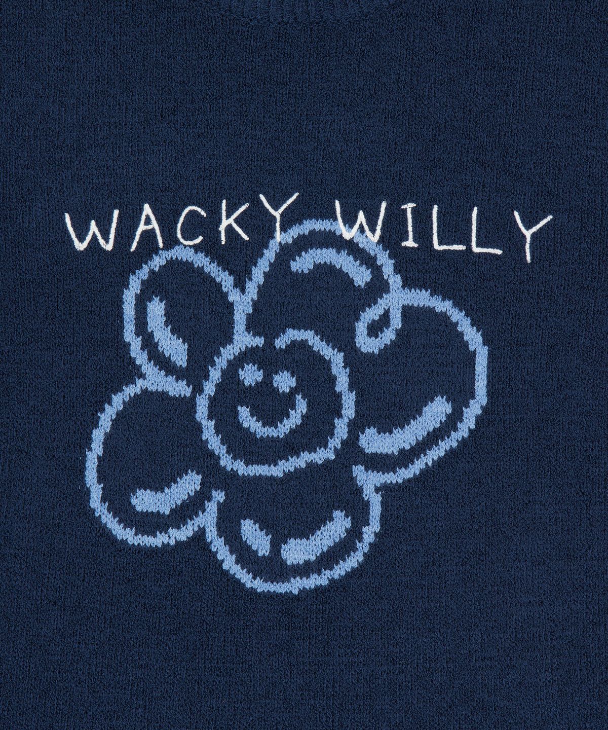 와키윌리(WACKY WILLY) 우먼스 릴리 그래픽 반팔 니트 다크네이비