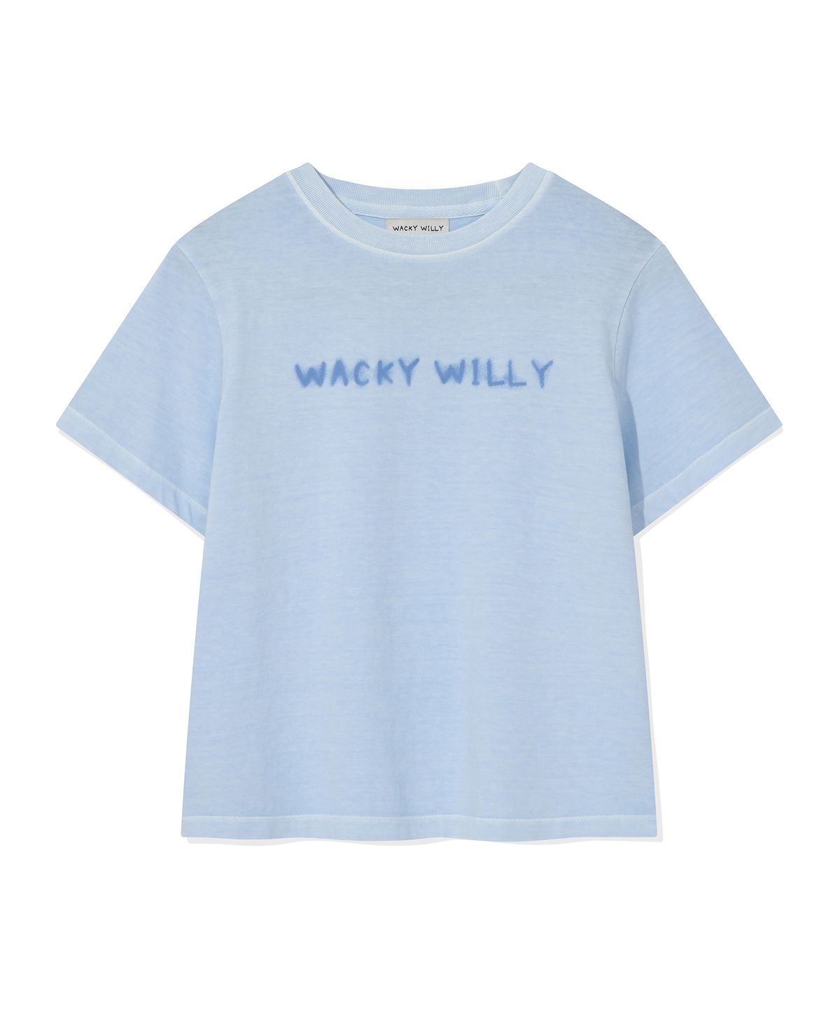 와키윌리(WACKY WILLY) 우먼스 피그먼트 세미크롭 반팔티셔츠 스카이블루