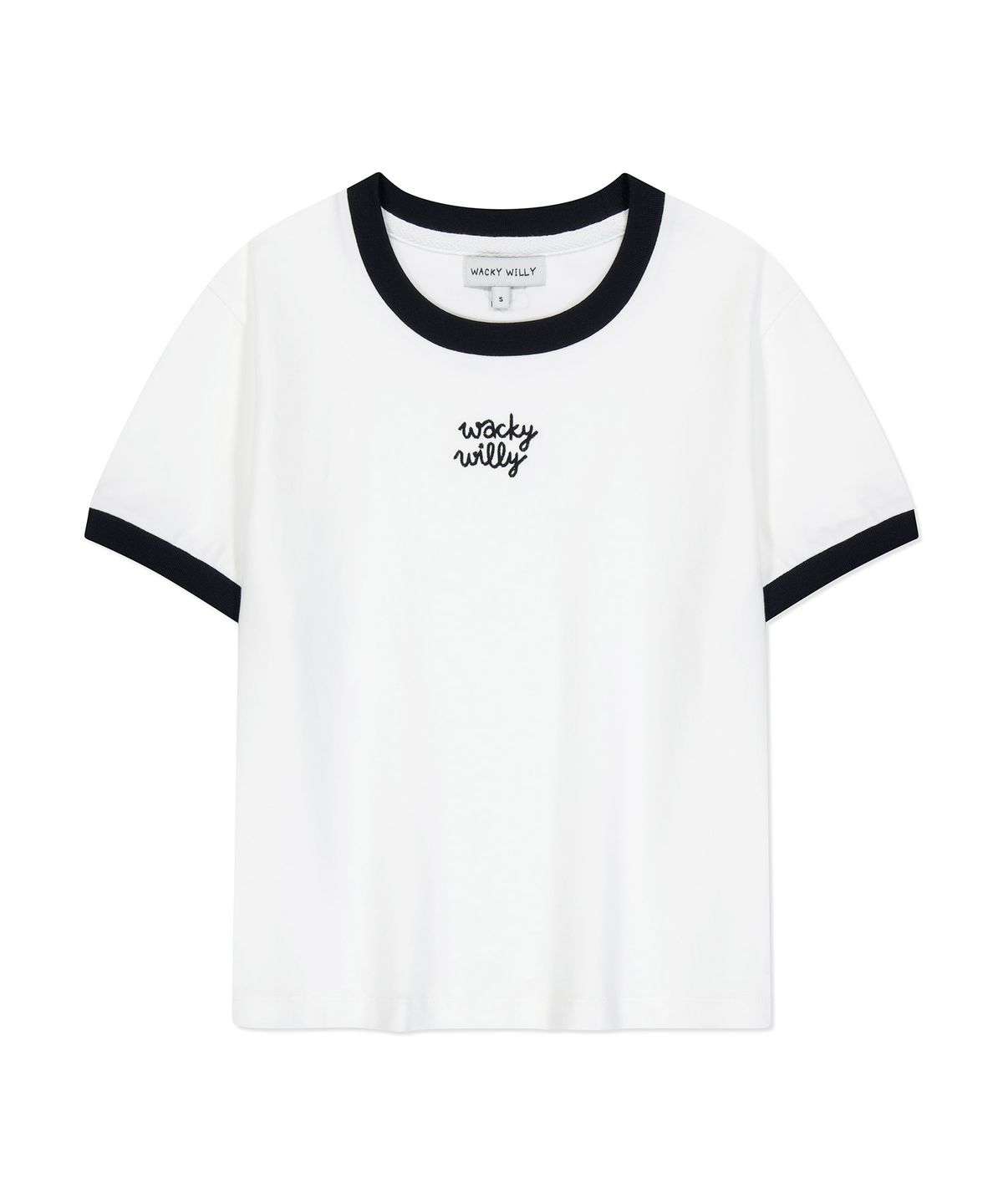 와키윌리(WACKY WILLY) 우먼스 로고 링거 크롭 반팔티셔츠 화이트