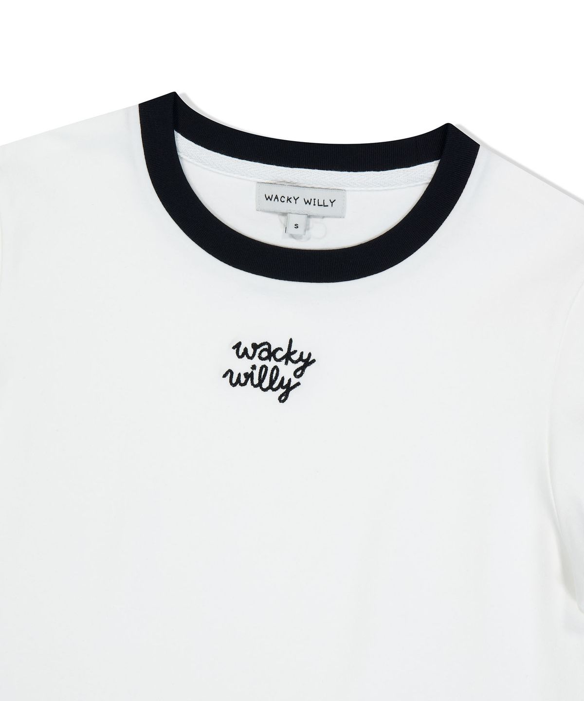 와키윌리(WACKY WILLY) 우먼스 로고 링거 크롭 반팔티셔츠 화이트