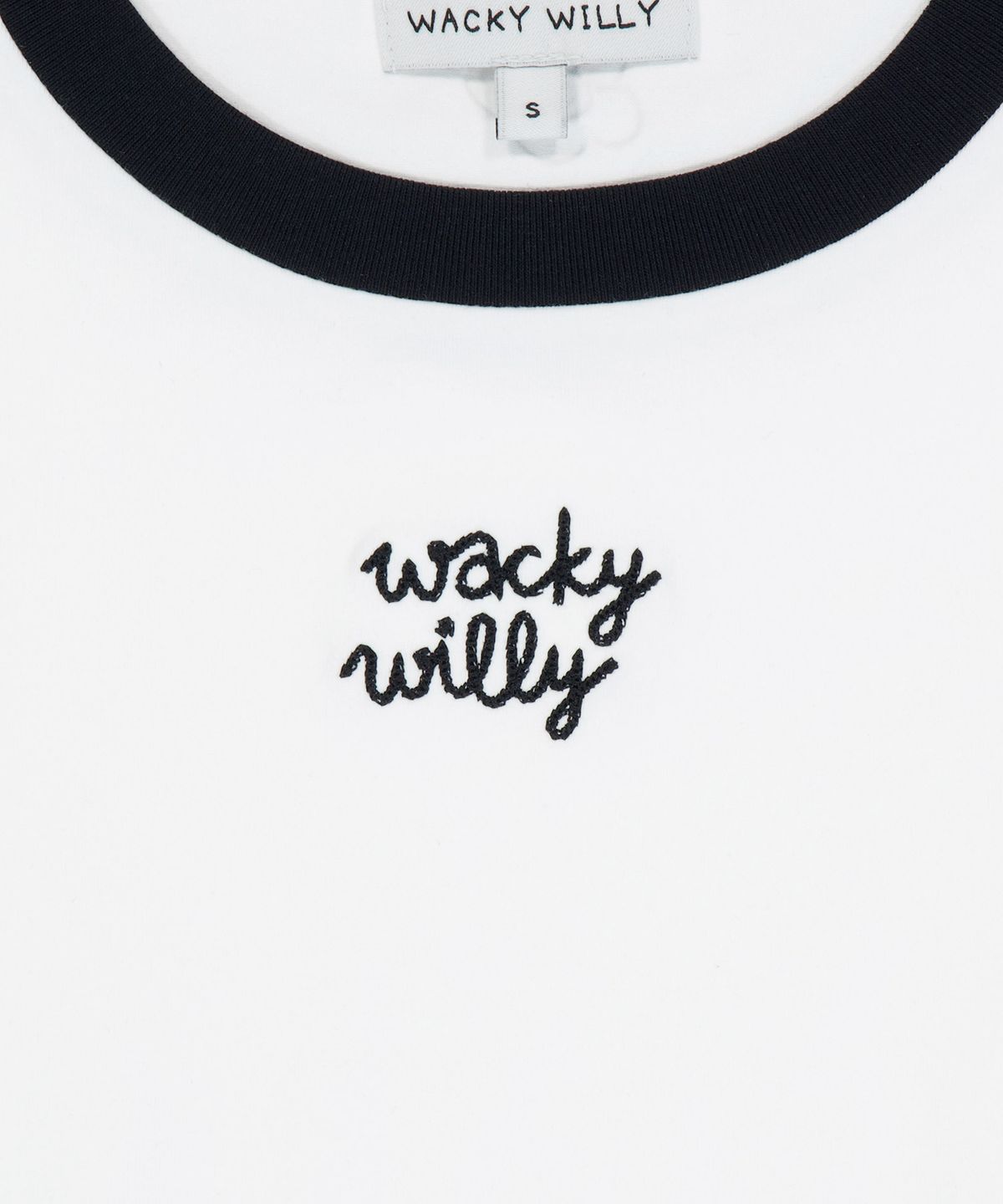 와키윌리(WACKY WILLY) 우먼스 로고 링거 크롭 반팔티셔츠 화이트