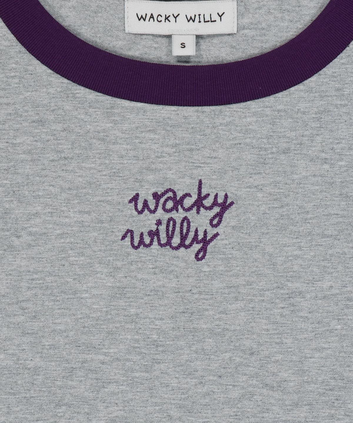 와키윌리(WACKY WILLY) 우먼스 로고 링거 크롭 반팔티셔츠 그레이