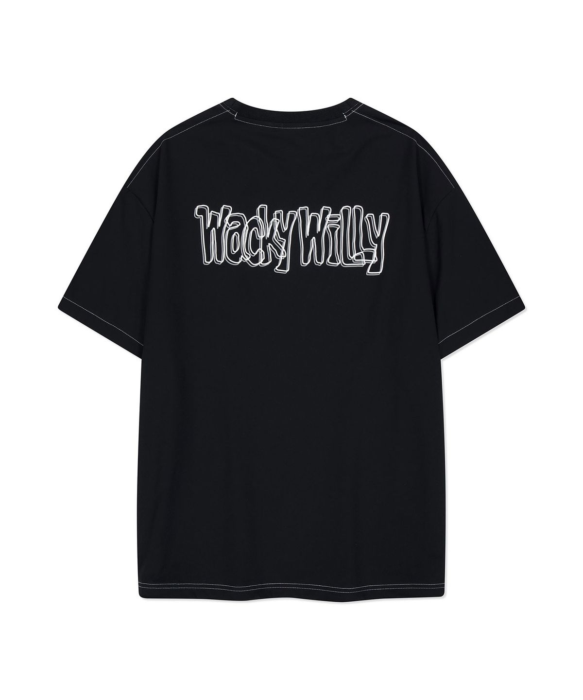 와키윌리(WACKY WILLY) 와키 타이포 화섬 반팔 티셔츠 블랙