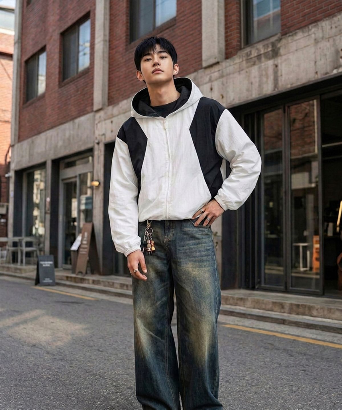 에이지오디(AGOD) 사이드 절개 투톤 윈드 브레이커 [화이트]